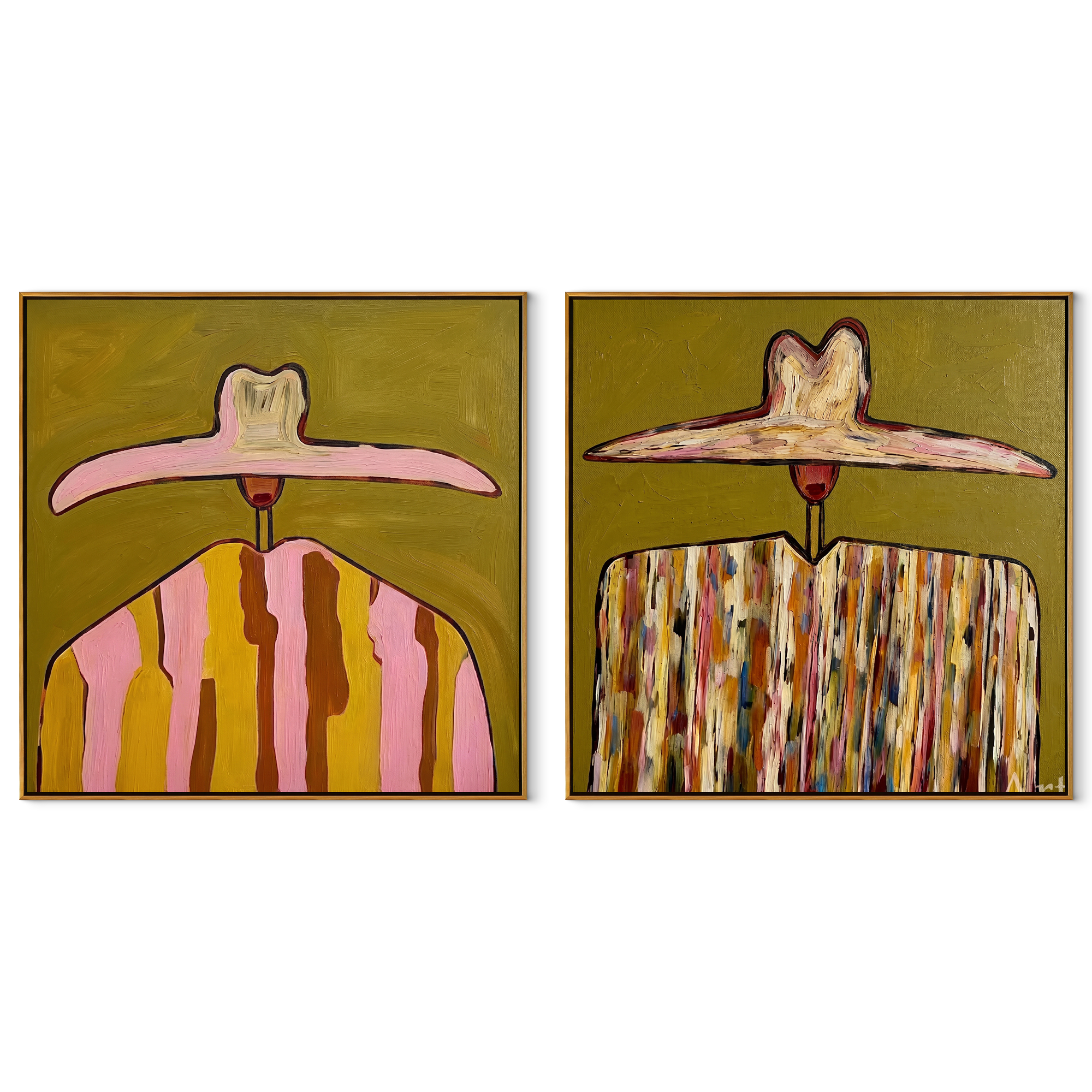 Pink Cowgirls Trade Patterns set of two square canvas artworks on white