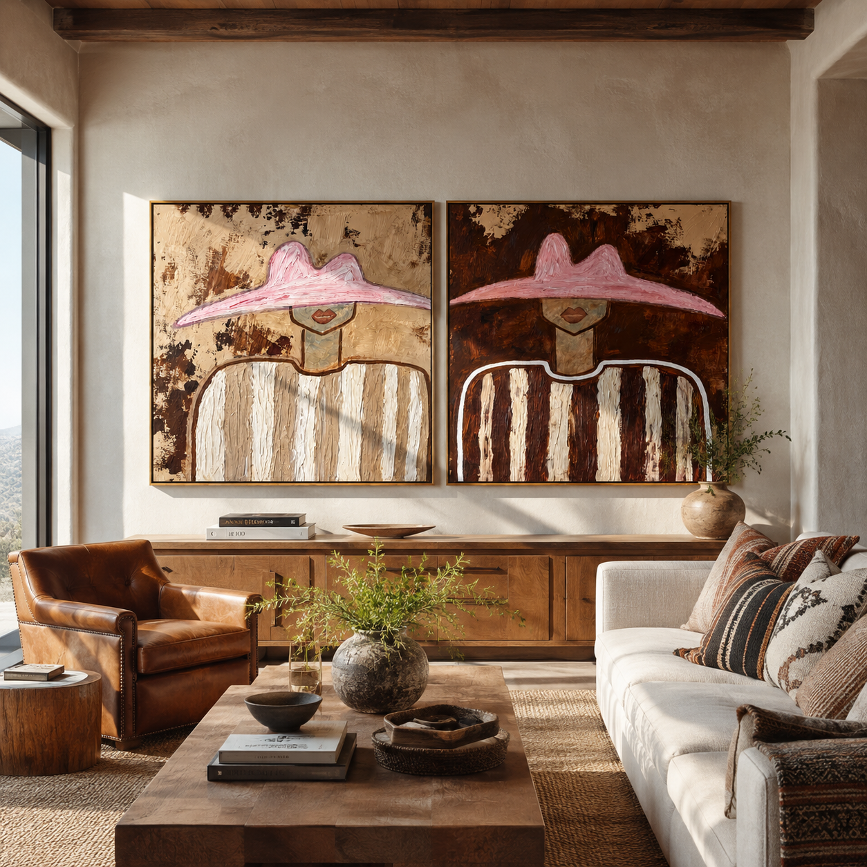 Rose Brims Weather Time two-panel Western artwork with layered color