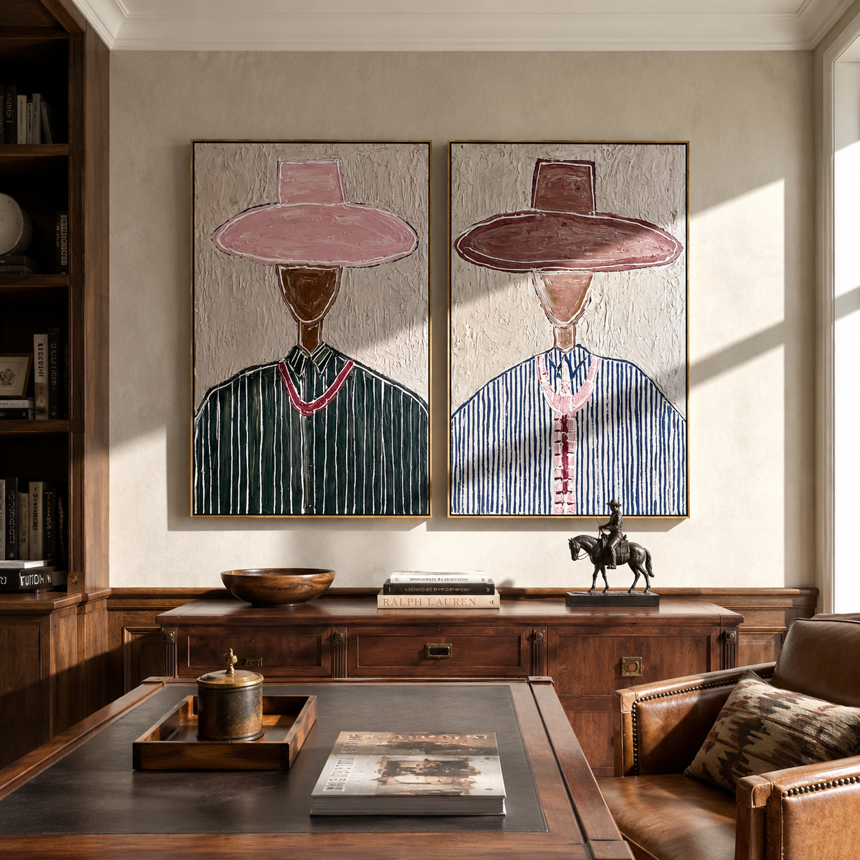 Tall Pink Brims Stand two-panel Western artwork with layered color