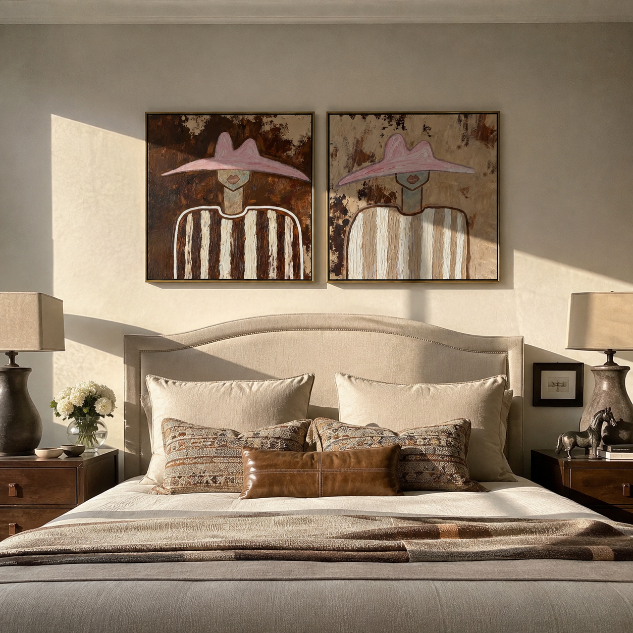 Rose Hats Weather Dust two-panel Western artwork with layered color