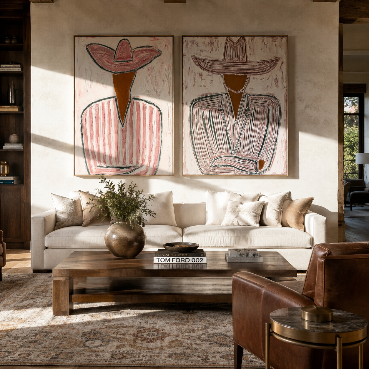 Cowboy Lines Hold Rose two-panel Western artwork with layered color