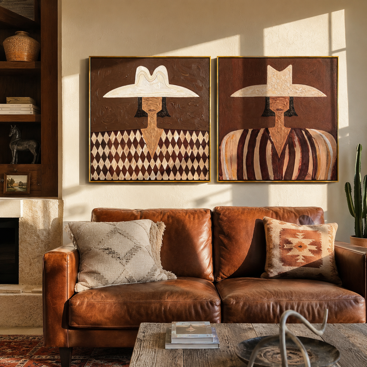 Diamond Shirts Meet Dust paired wall art styled above modern furniture