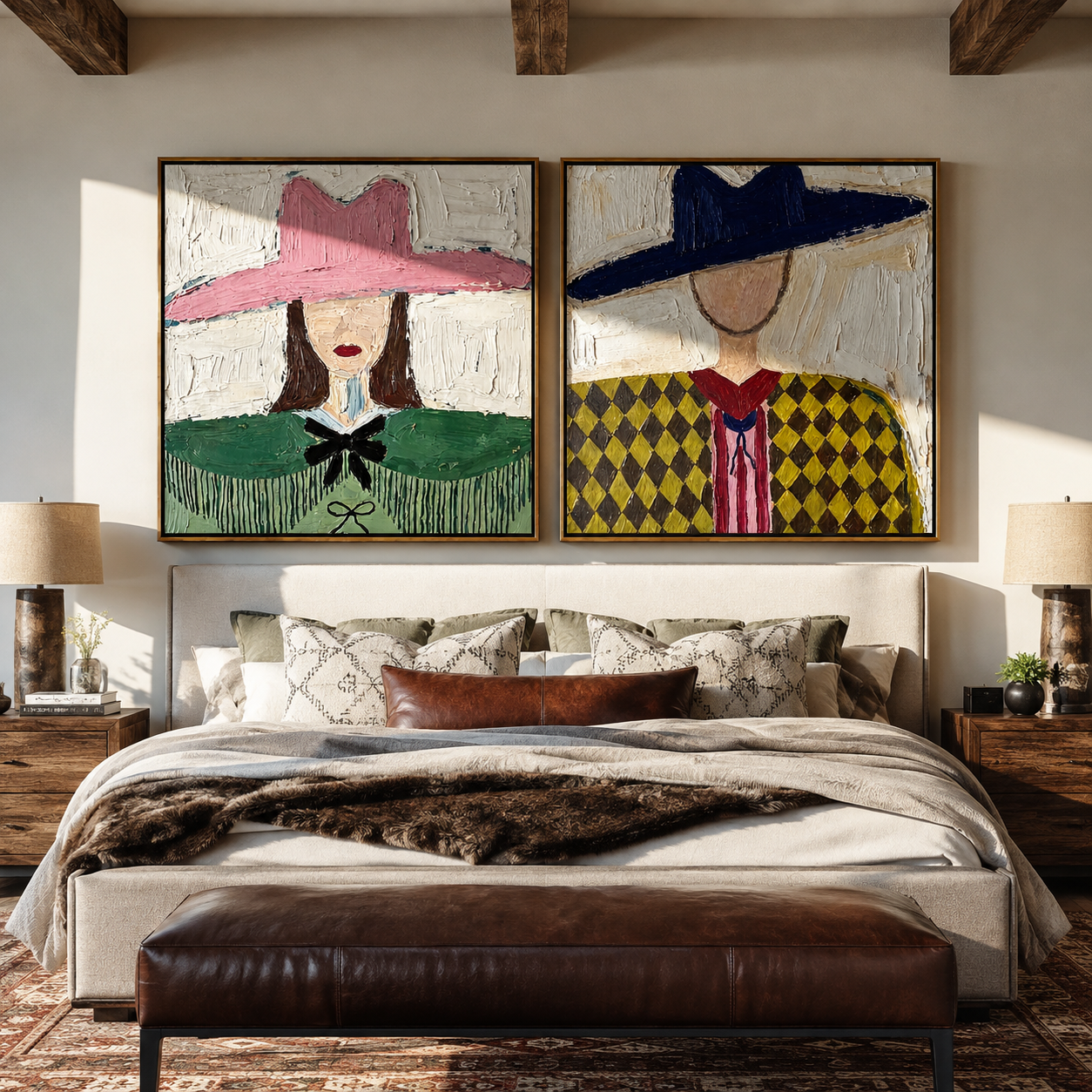 Fashion Brims Hold Earth Western diptych displayed in a contemporary interior