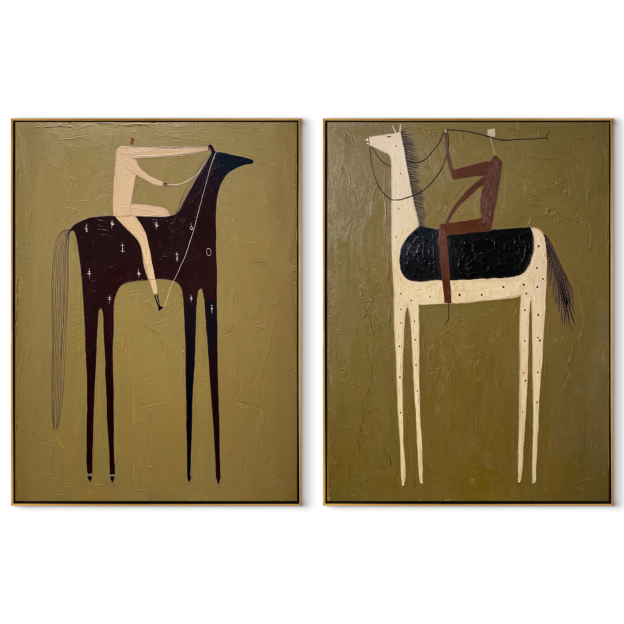 Olive Riders Cross Quiet set of two vertical canvas artworks on white