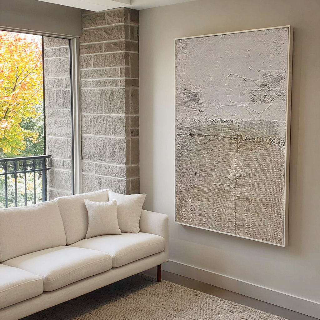 Earthen Crust – Hand-Painted Distressed Grey and Sand Plaster Relief Wabi-Sabi Painting | Japandi Organic Wabi-Sabi Living Room & Hallway Art