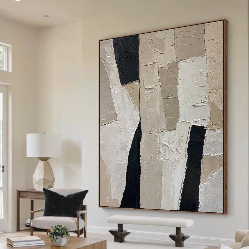 Sandstone Trace – Hand-Painted Distressed Grey and Beige Palette Knife Wabi-Sabi Painting | Japandi Organic Wabi-Sabi Living Room & Hallway Art