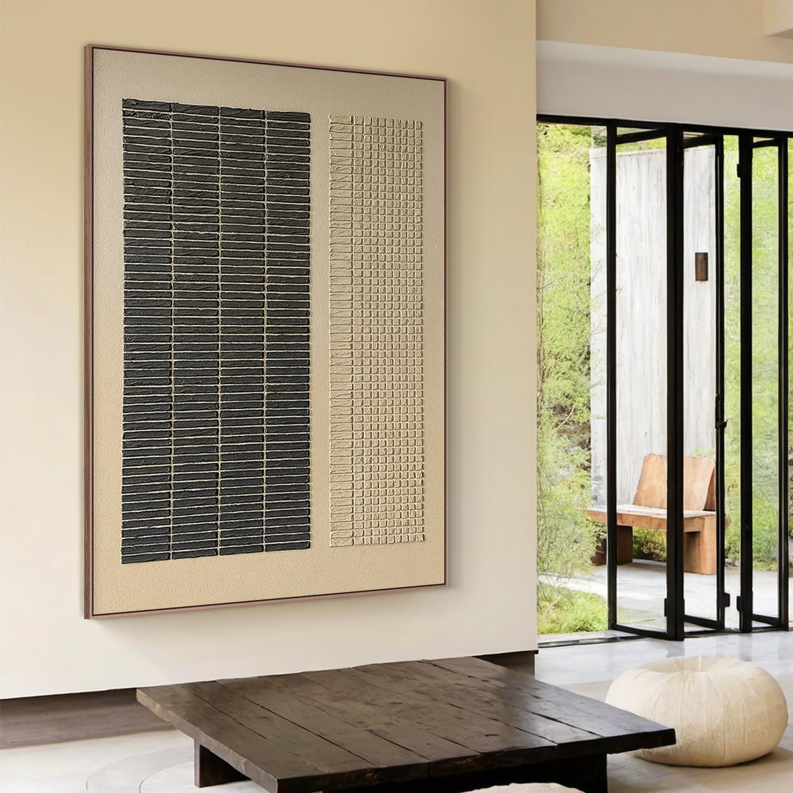 Woven Silence – Modern Abstract Geometric Line Texture Hand-Painted Wabi-Sabi Painting | Japandi Wabi-Sabi Living Room & Bedroom Art