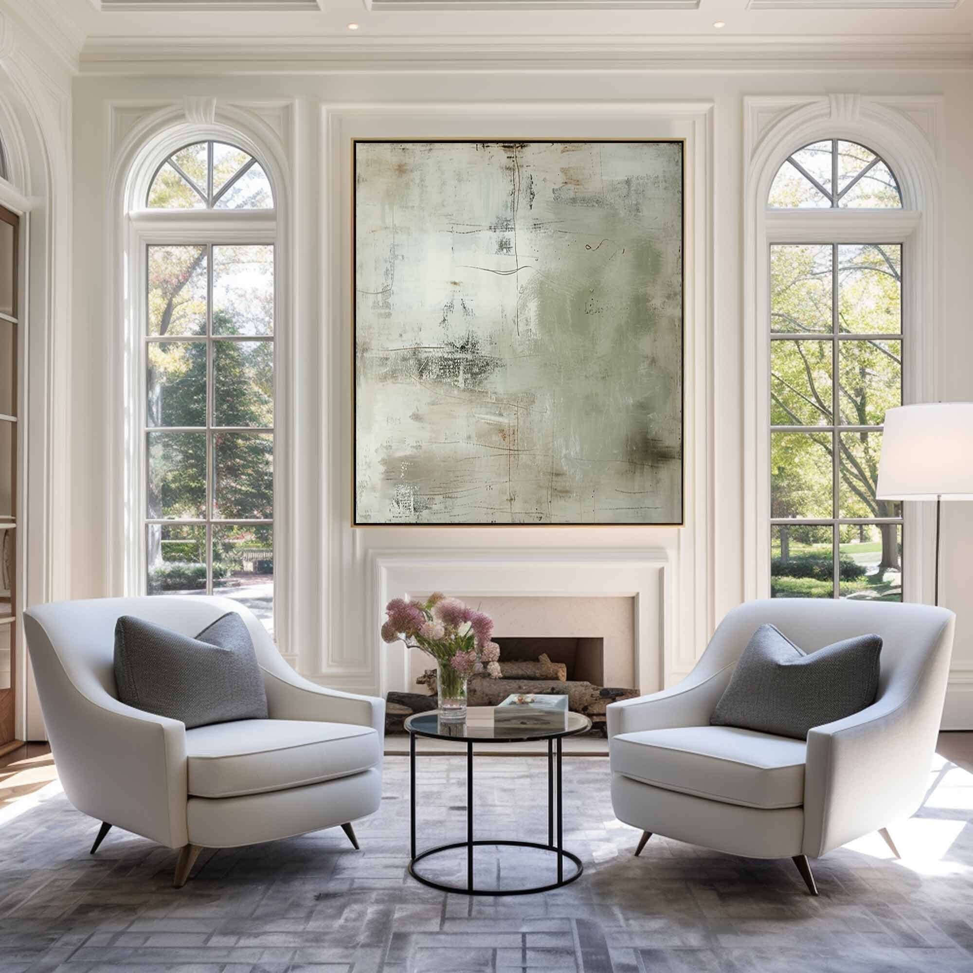 Timeless Trace – Minimalist Industrial Grey Plaster Effect Hand-Painted Wabi-Sabi Painting | Japandi Wabi-Sabi Living Room & Bedroom Art