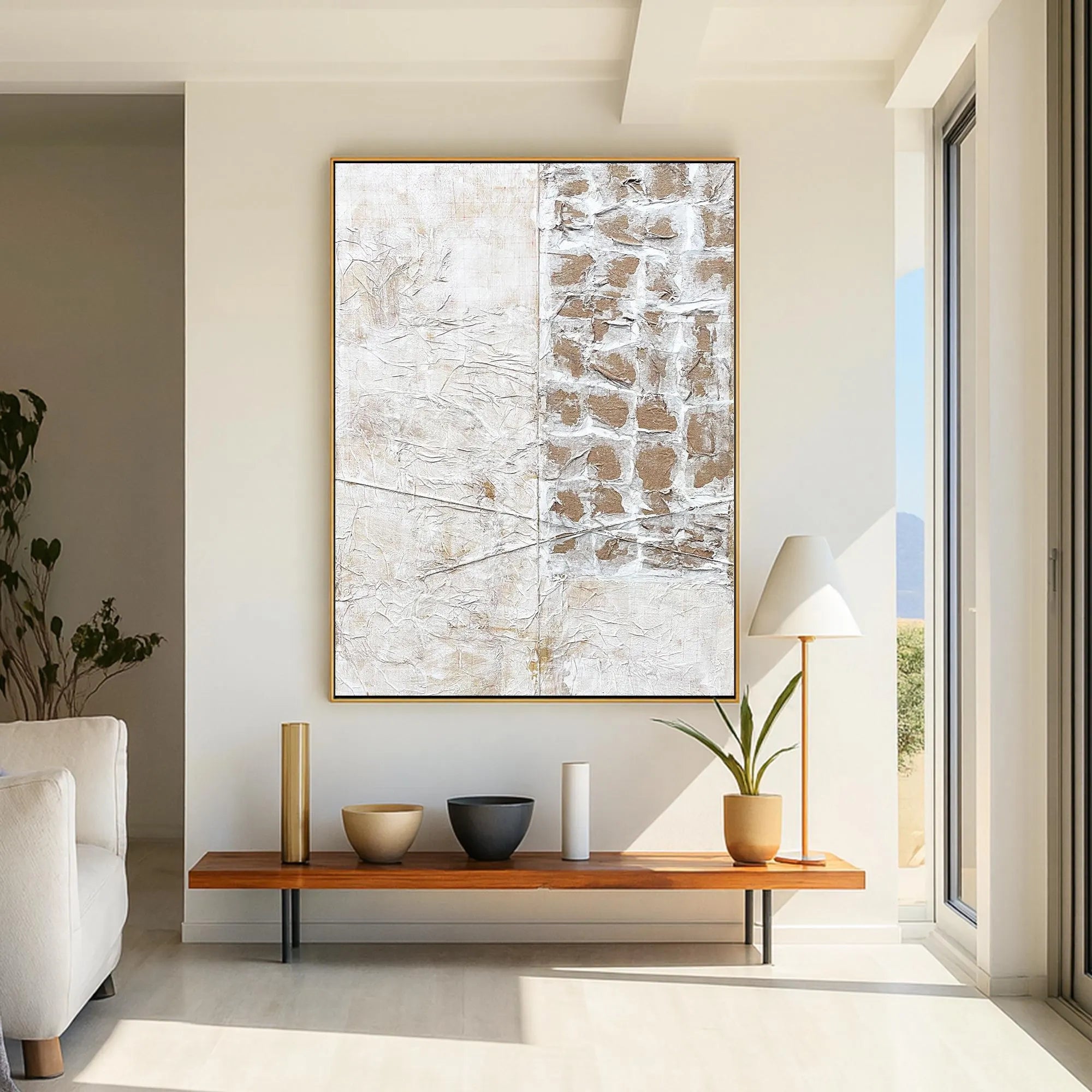 Ancient Path – Hand-Painted Stone Texture Relief Abstract Mixed Media Wabi-Sabi Painting | Japandi Wabi-Sabi Living Room & Bedroom Art