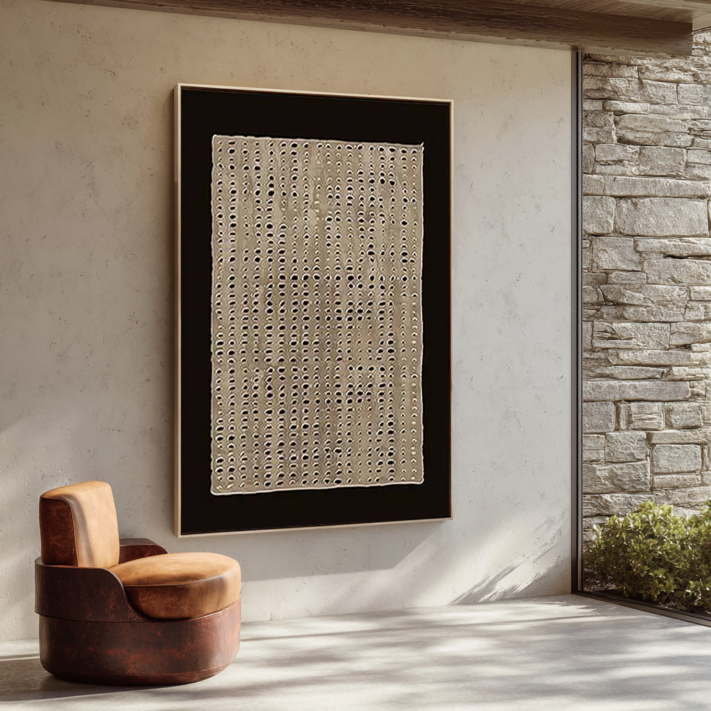 Zen Lattice – 3D Heavy Texture Black & Sand Plaster Relief Wabi-Sabi Painting | Japandi Organic Wabi-Sabi Living Room & Hallway Art