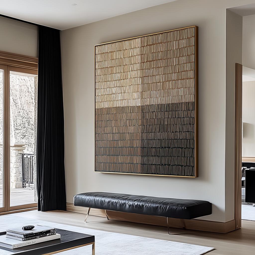 Rhythmic Shadow – Modern Neutral Plaster Relief Grid Wabi-Sabi Painting | Japandi Organic Wabi-Sabi Living Room & Hallway Art