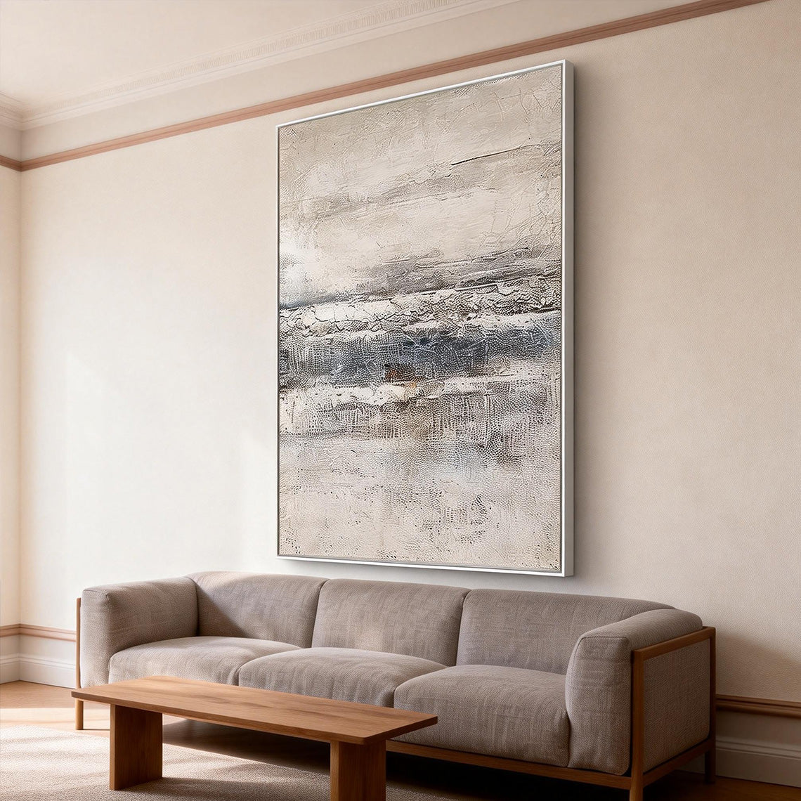 Silent Horizon – Modern Grayscale Textured Grid Relief Wabi-Sabi Painting | Japandi Wabi-Sabi Living Room & Bedroom Art