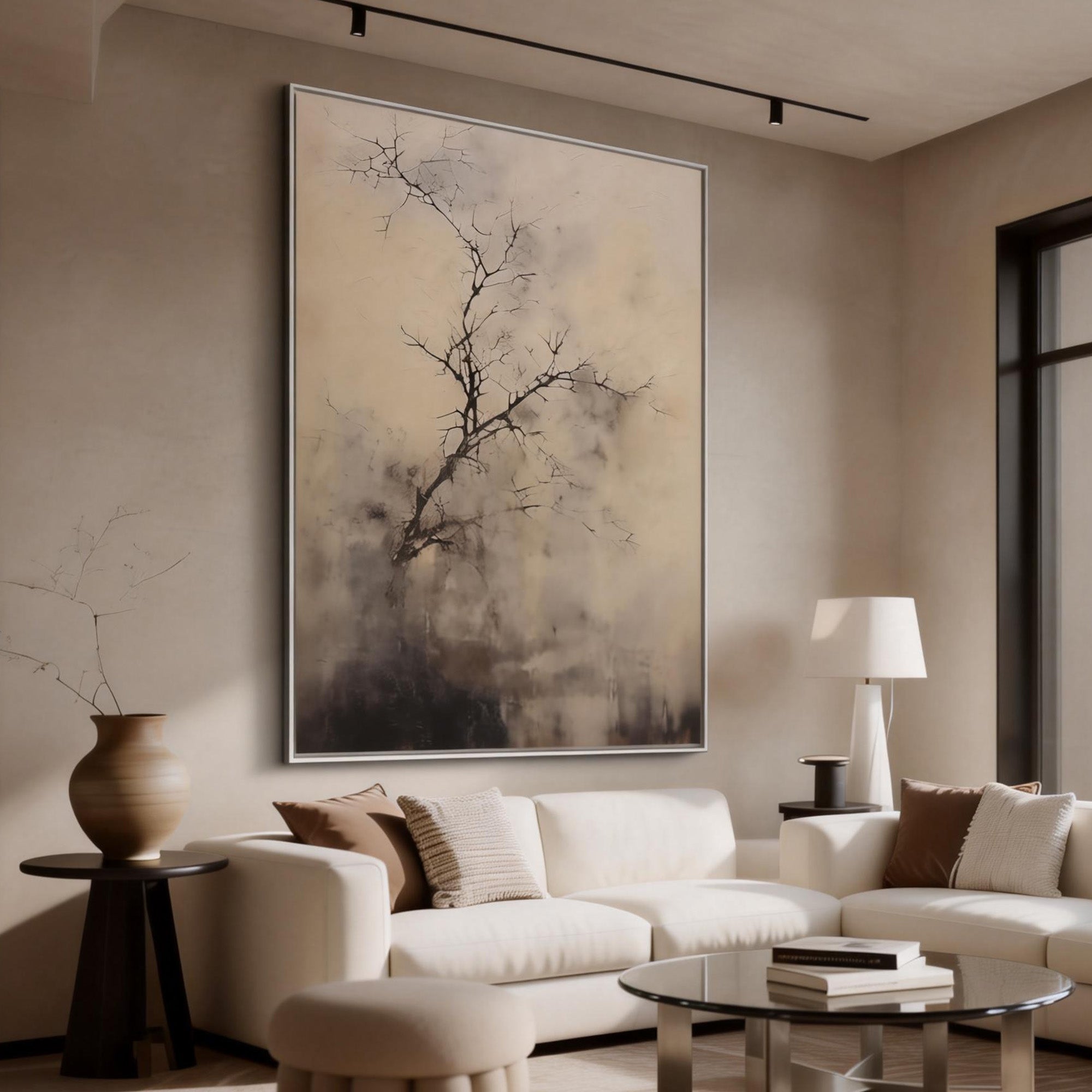 Winter Whisper – Modern Minimalist Ink-Style Relief Wabi-Sabi Painting | Japandi Wabi-Sabi Living Room & Bedroom Art