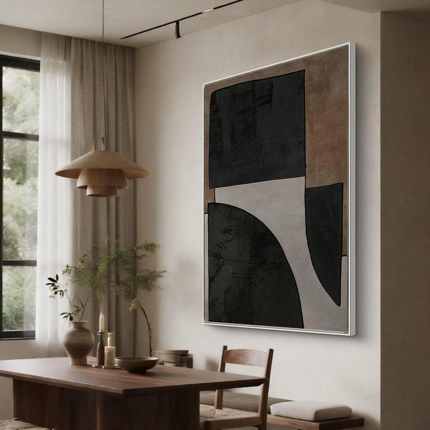 Onyx Structure – Black & Sand Minimalist Block Wabi-Sabi Painting | Japandi Organic Wabi-Sabi Living Room & Hallway Art