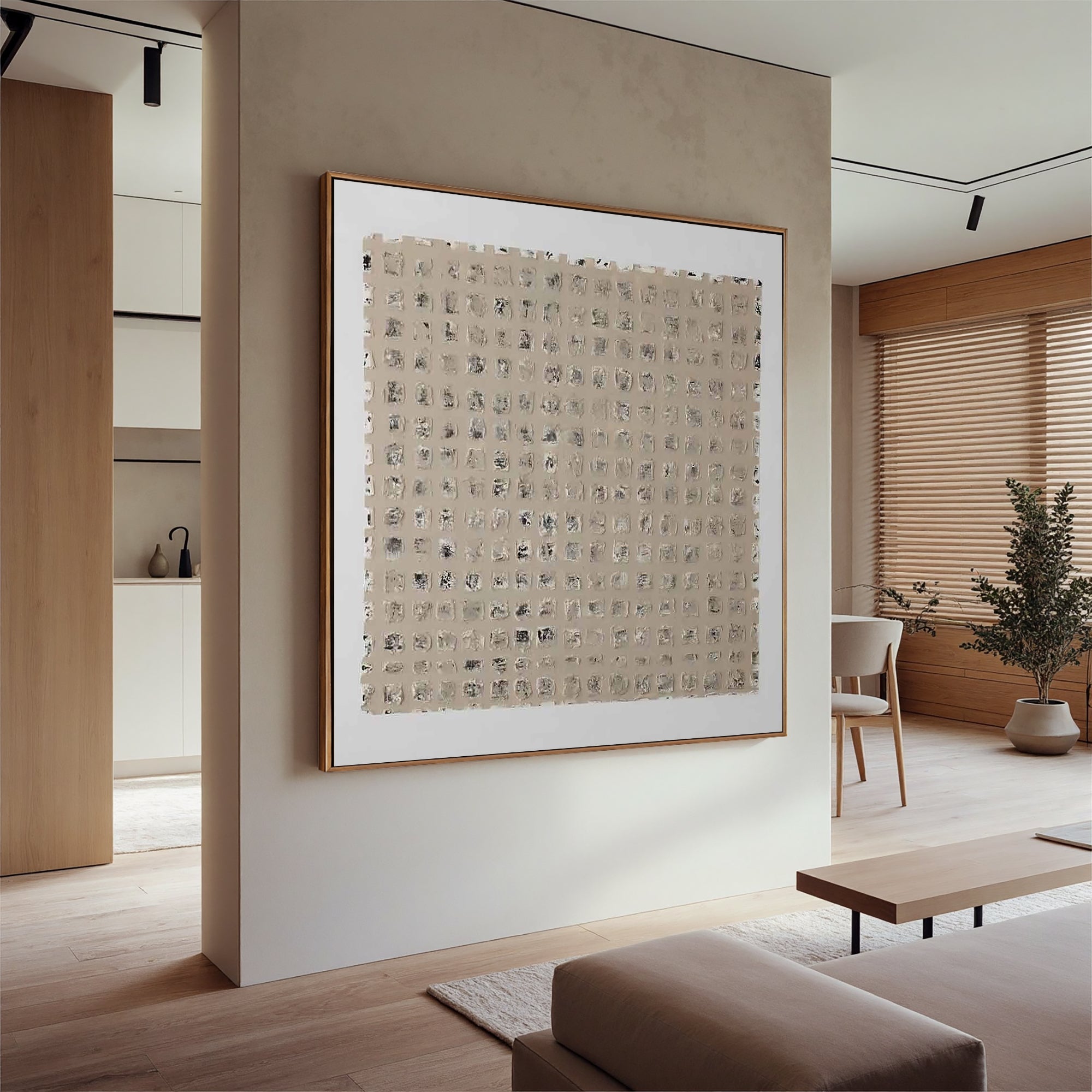 Ancient Script – Hand-Painted Neutral Beige Matrix Plaster Relief Wabi-Sabi Painting | Japandi Organic Wabi-Sabi Living Room & Hallway Art