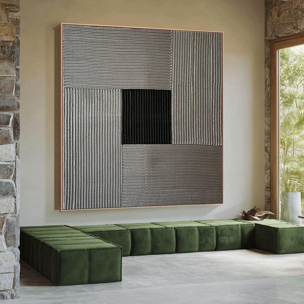 Silent Geometry – Minimalist Grey Palette Knife Layered Wabi-Sabi Painting | Japandi Wabi-Sabi Living Room & Bedroom Art