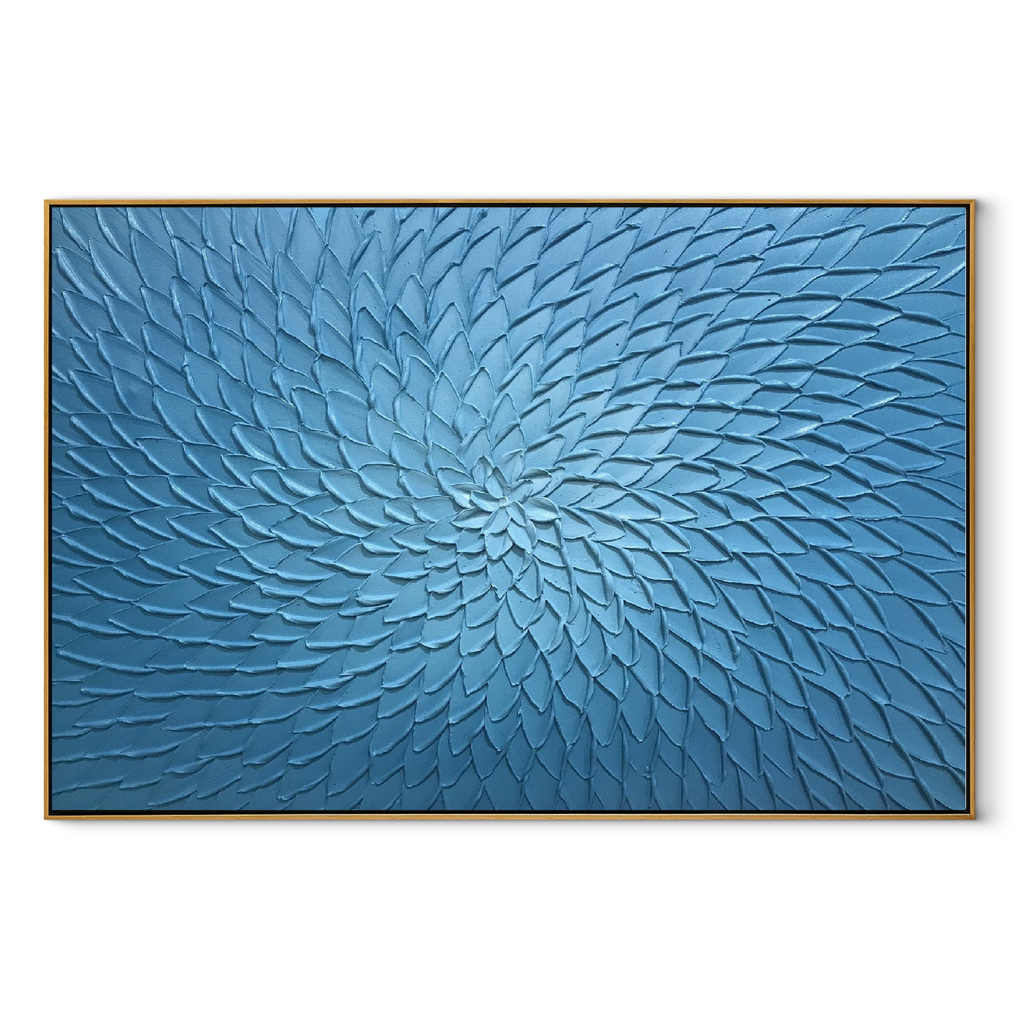 Woven Bloom Depths framed canvas with wood frame, deep blue textured bloom art