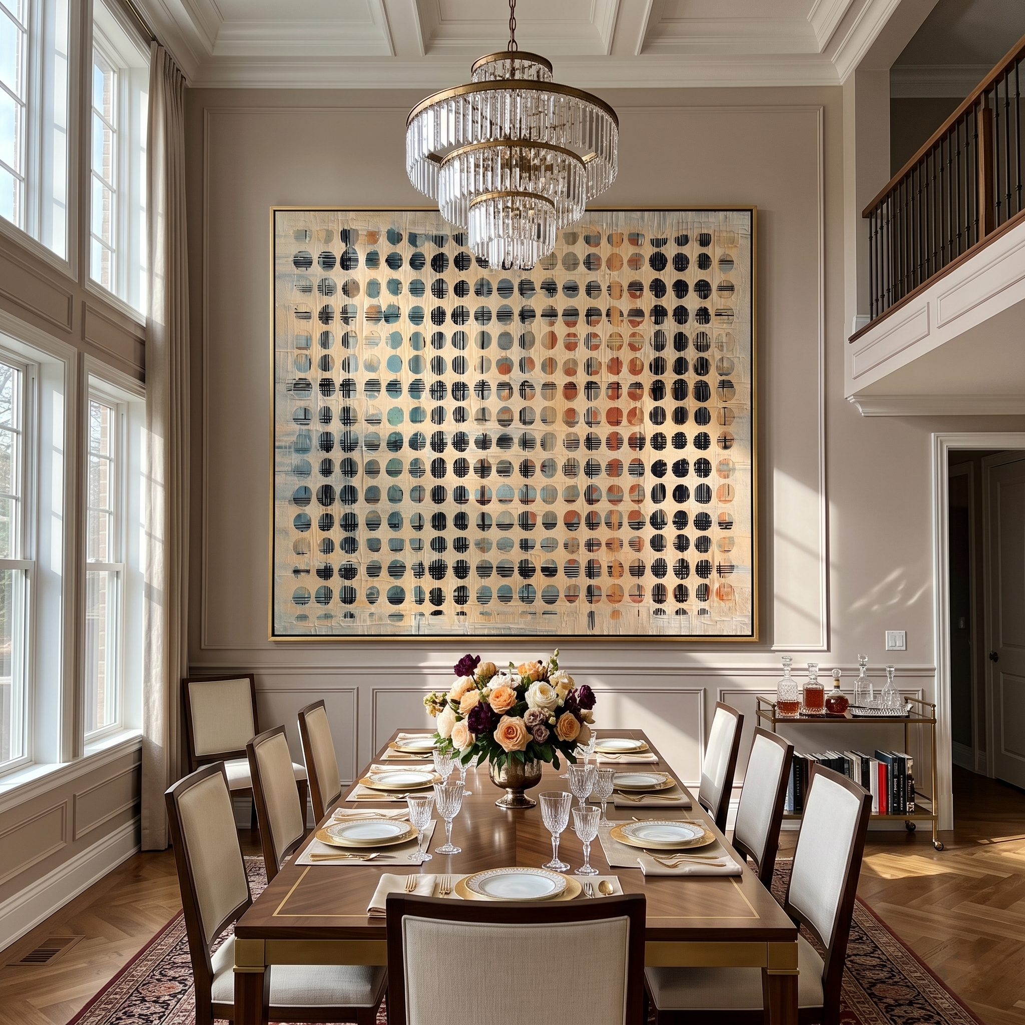 Terracotta Grid – Woven Circle Cross-Hatch Painting | Wabi-Sabi Square Art