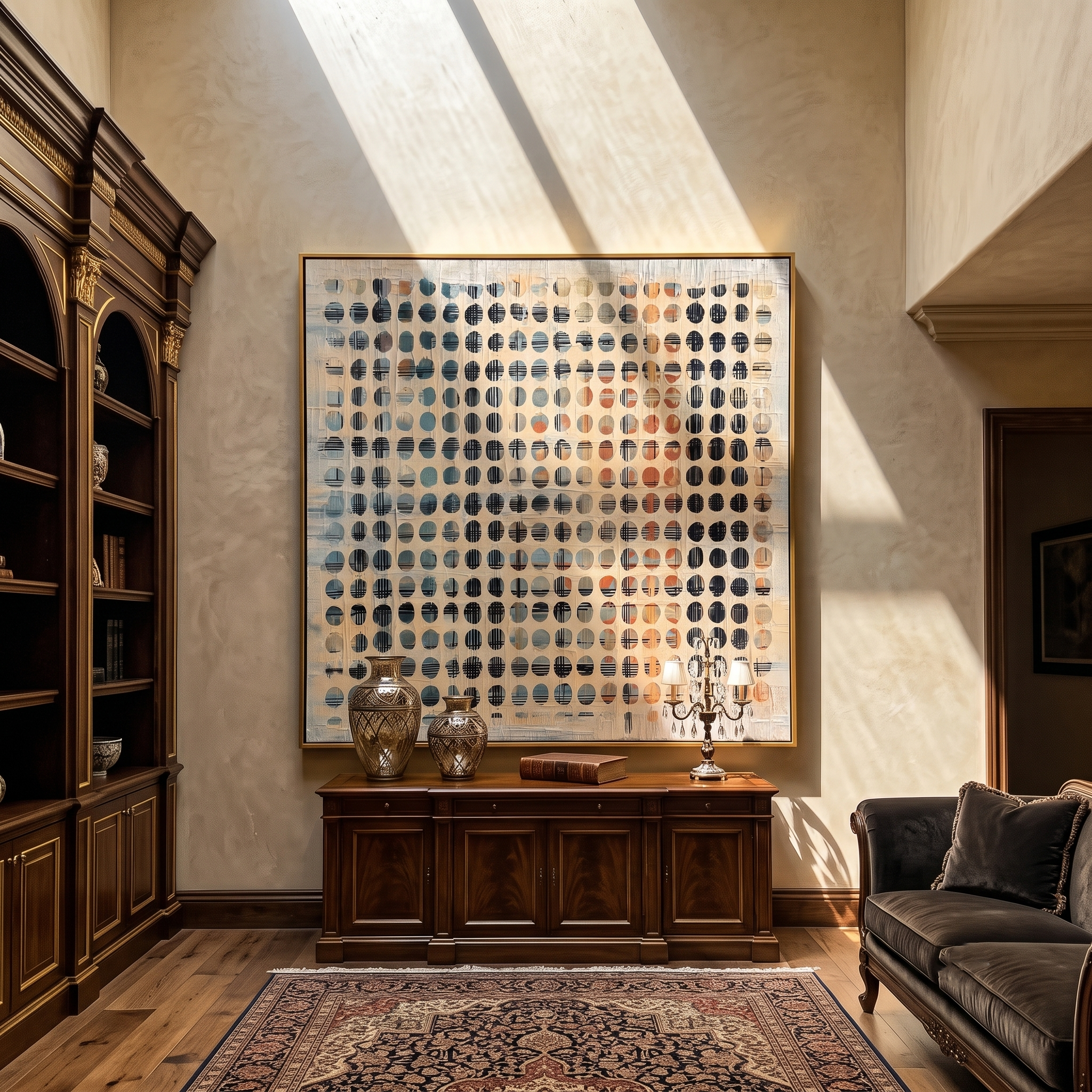 Terracotta Grid – Woven Circle Cross-Hatch Painting | Wabi-Sabi Square Art