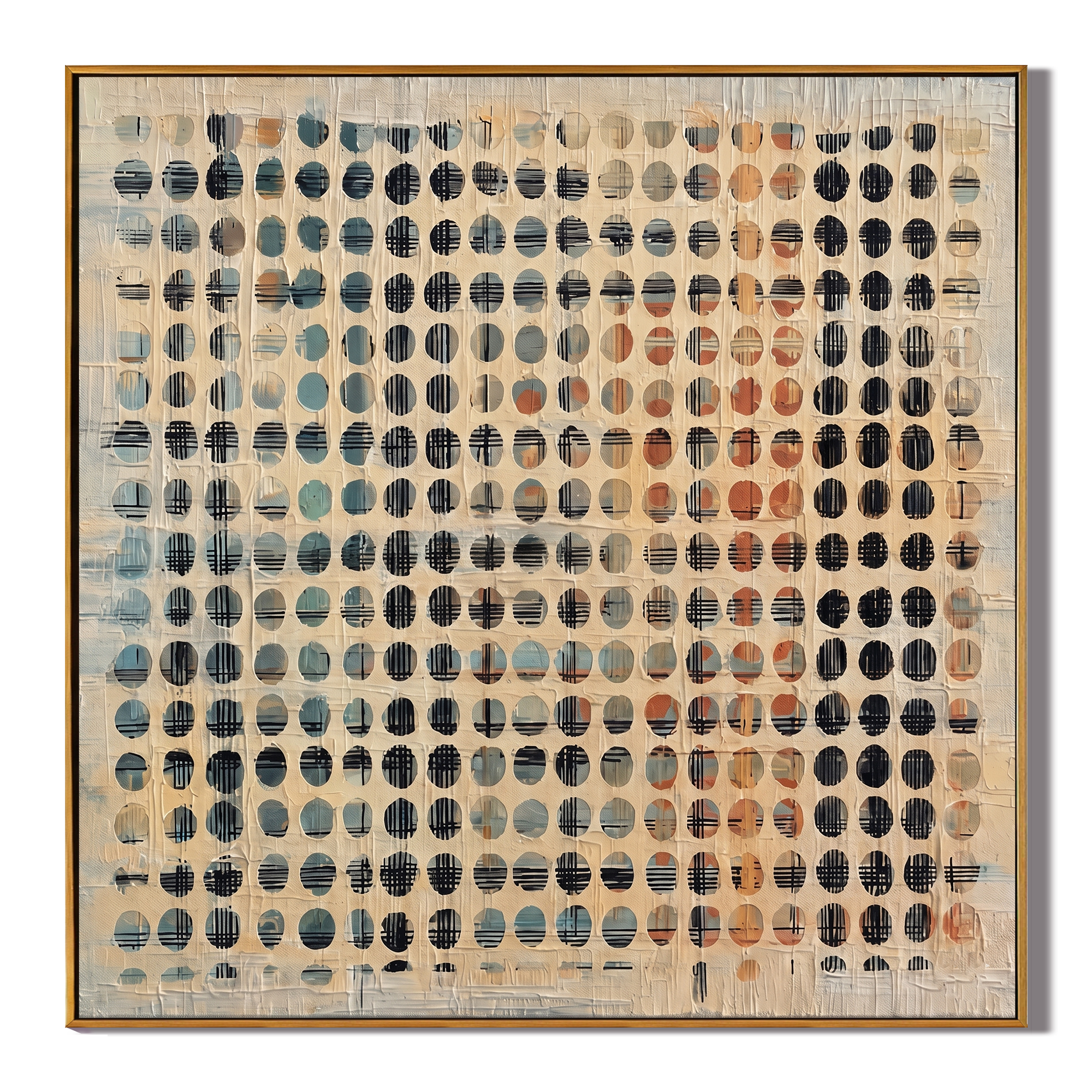 Terracotta Grid – Woven Circle Cross-Hatch Painting | Wabi-Sabi Square Art