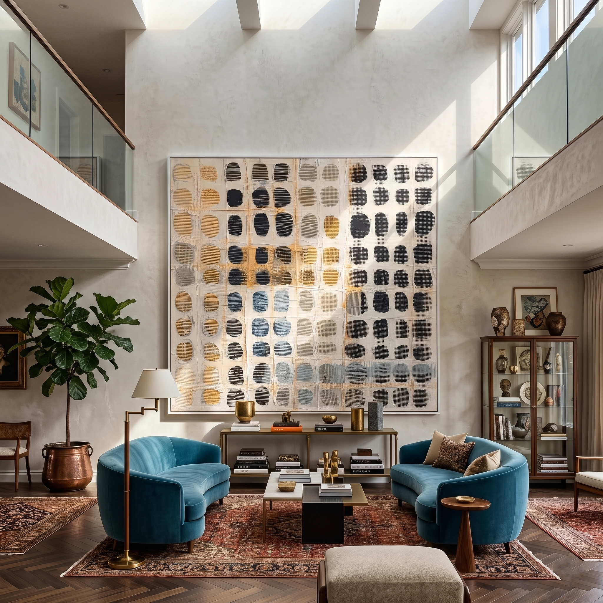 Stone Lattice – Oval Stone Grid on Cream Background Painting | Wabi-Sabi Square Art