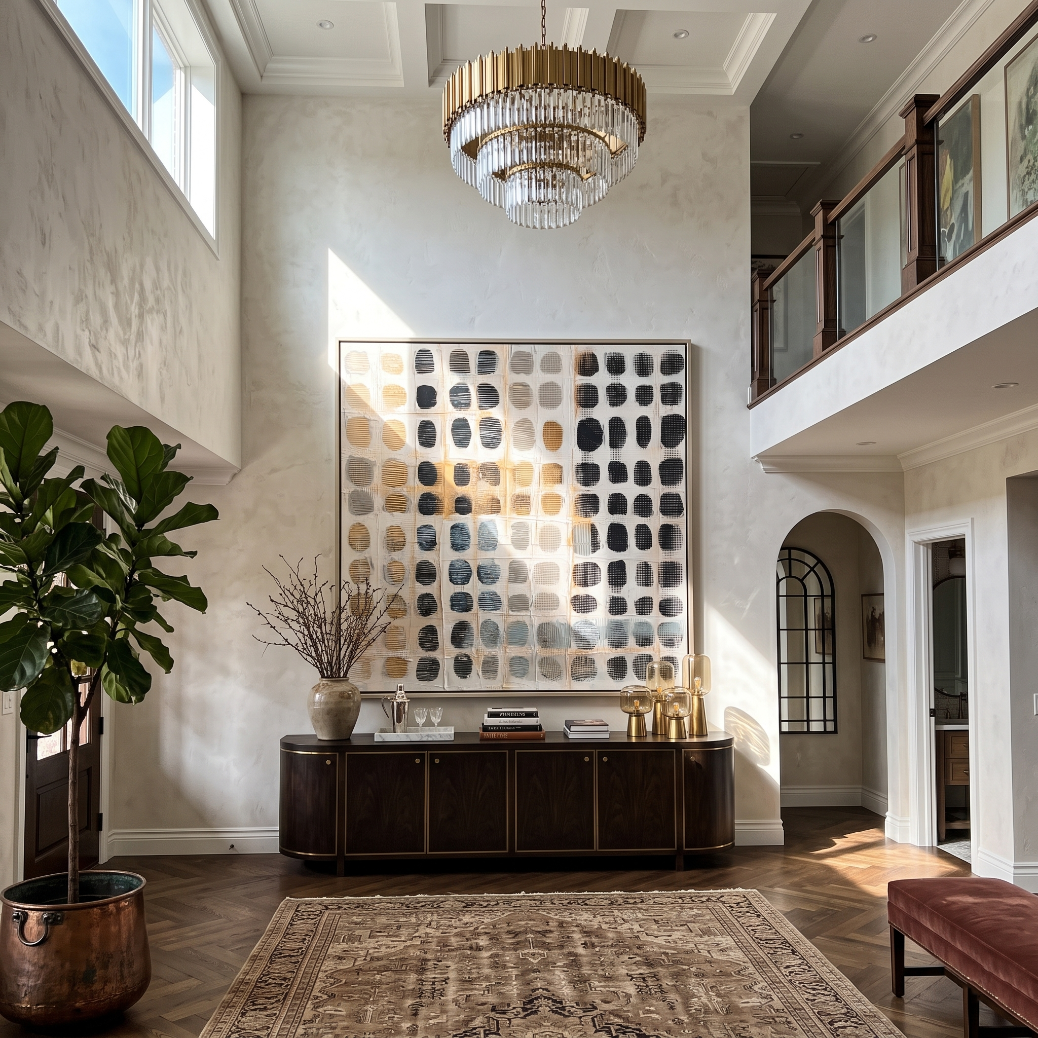 Stone Lattice – Oval Stone Grid on Cream Background Painting | Wabi-Sabi Square Art