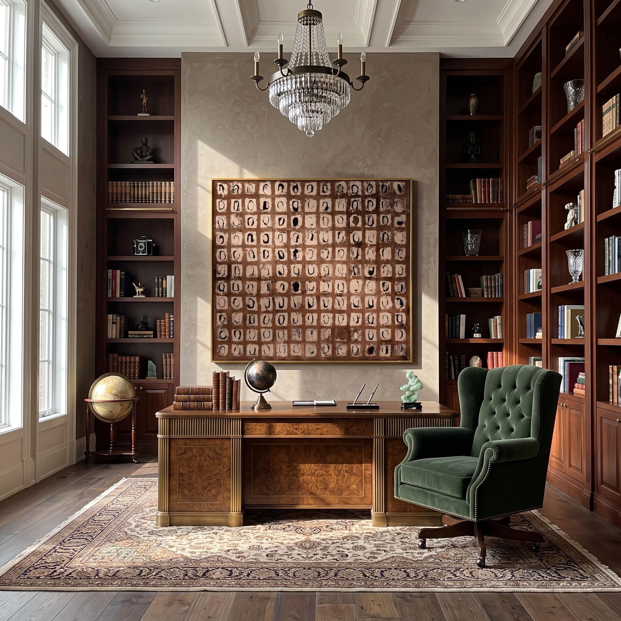 Ember Mosaic – Dense Circle Grid in Brown & Terracotta Painting | Wabi-Sabi Square Art