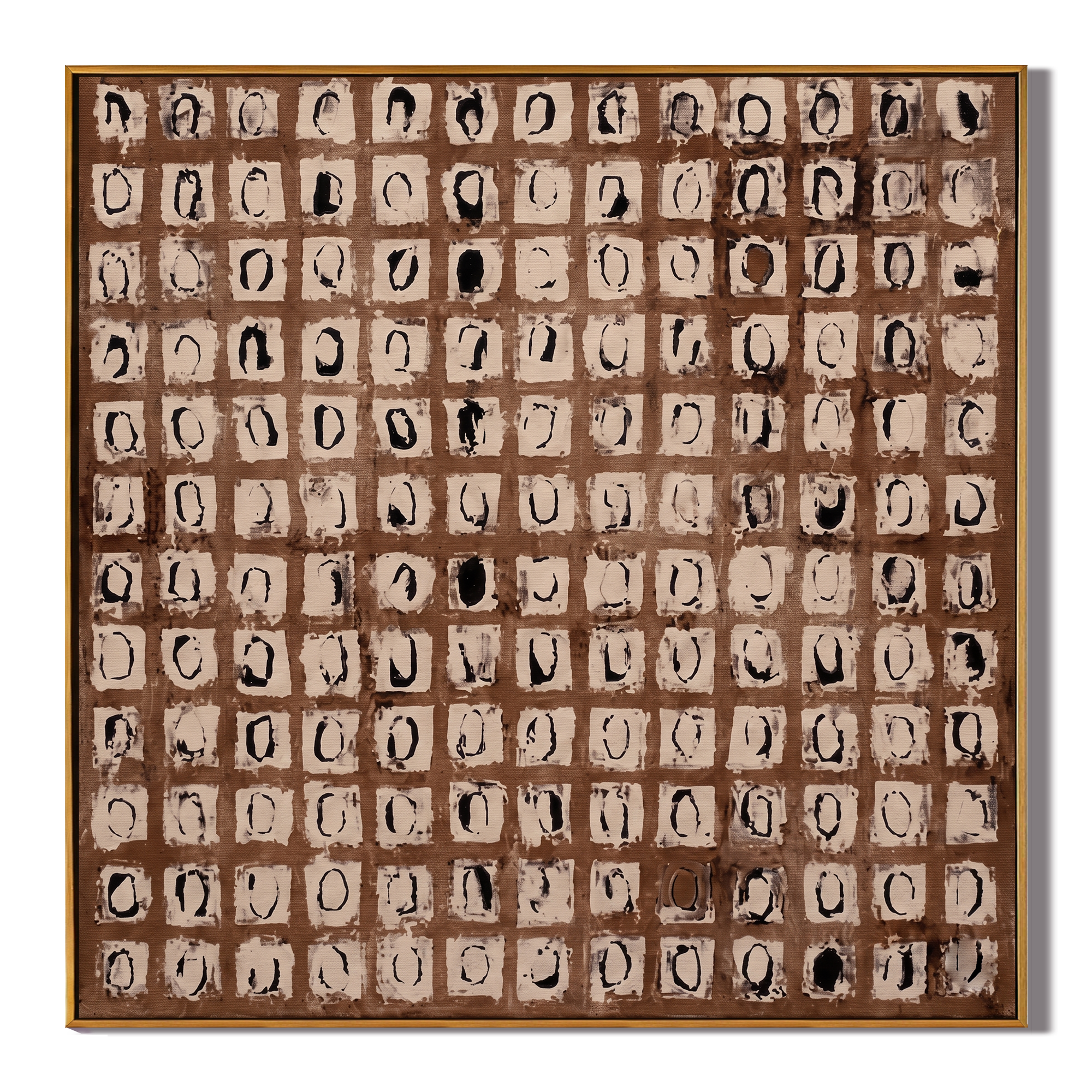 Ember Mosaic – Dense Circle Grid in Brown & Terracotta Painting | Wabi-Sabi Square Art