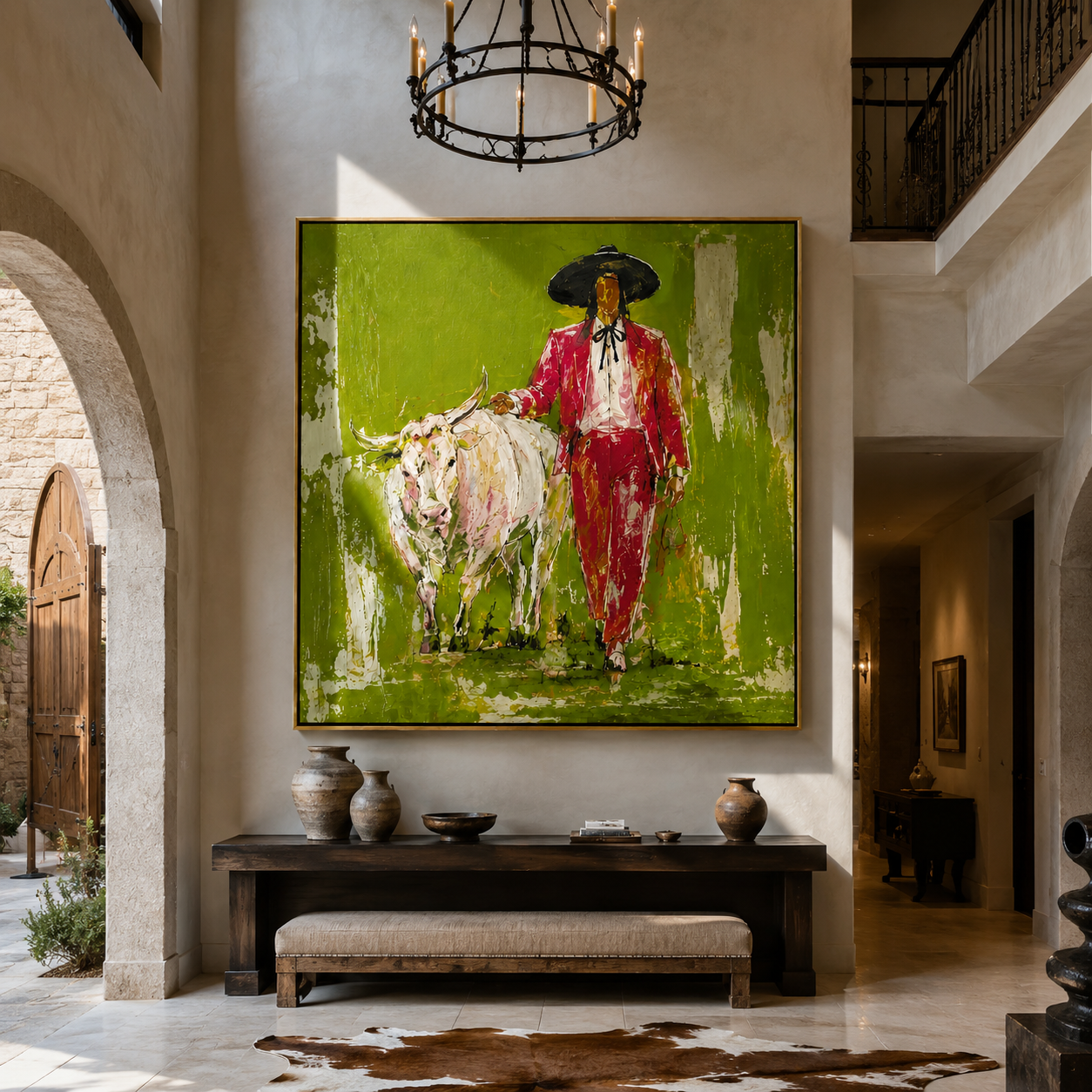 Scarlet Walk Crosses Green presented as a colorful interior focal point