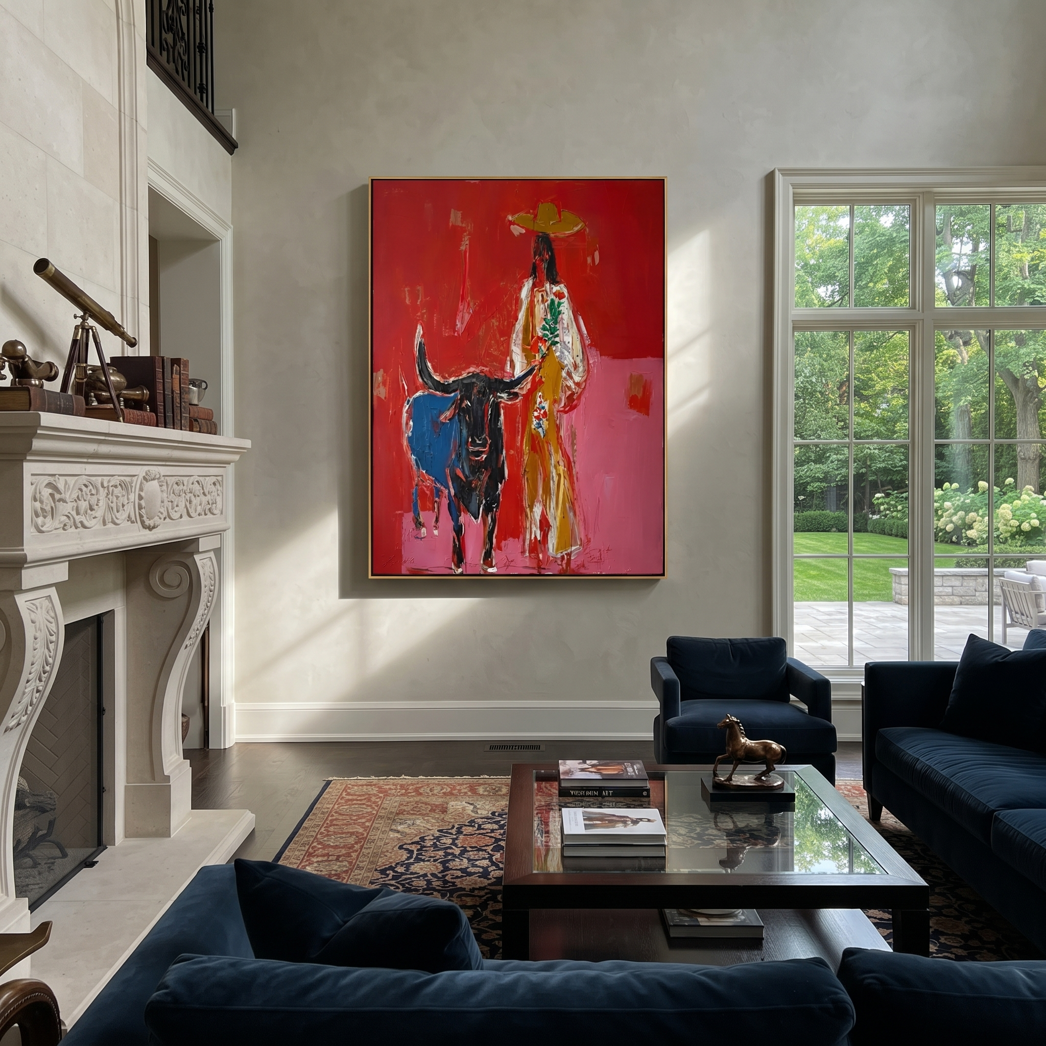 Floral Coat Guards Horns displayed in a layered residential setting