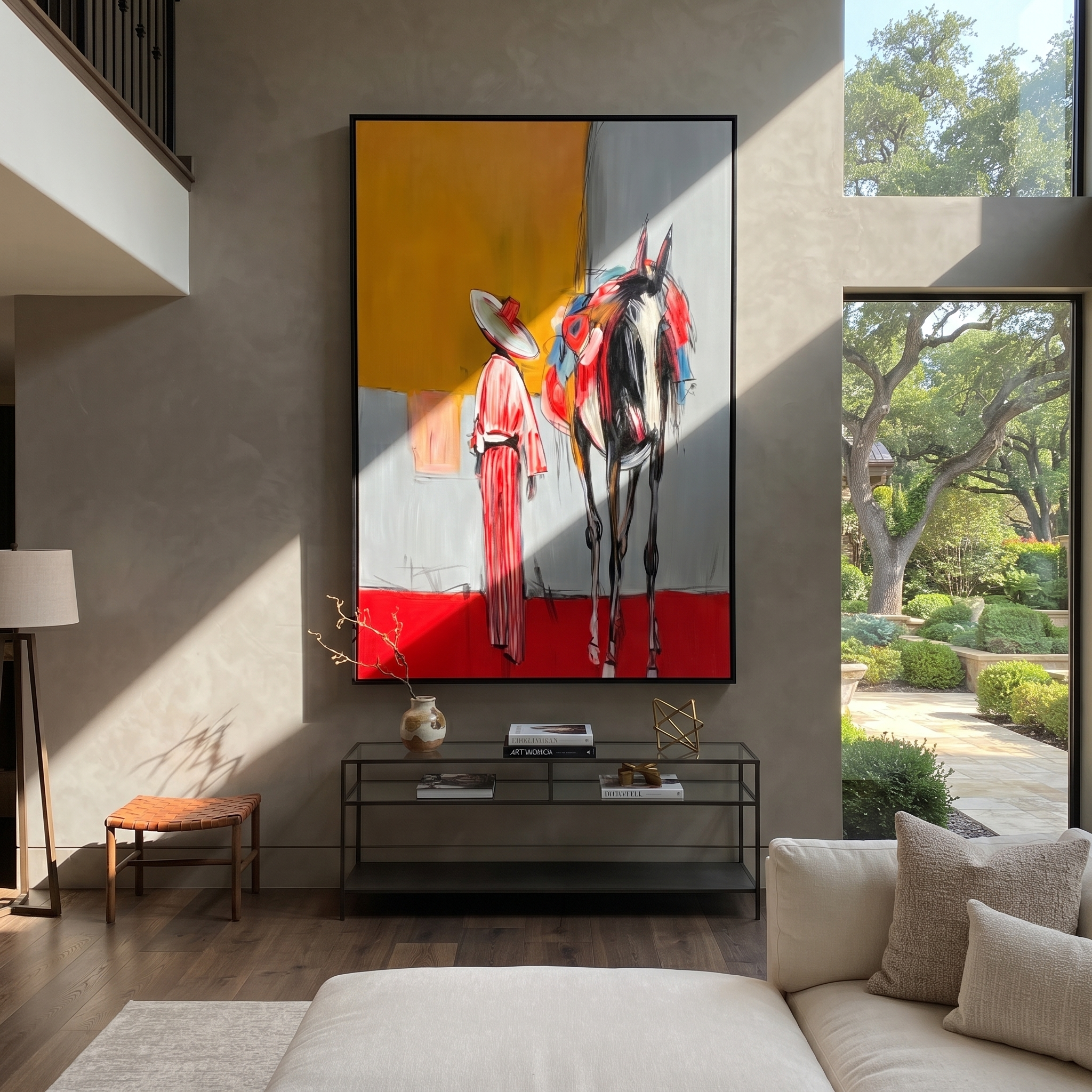 Red Hem Greets Midnight styled with wood, linen, and modern decor