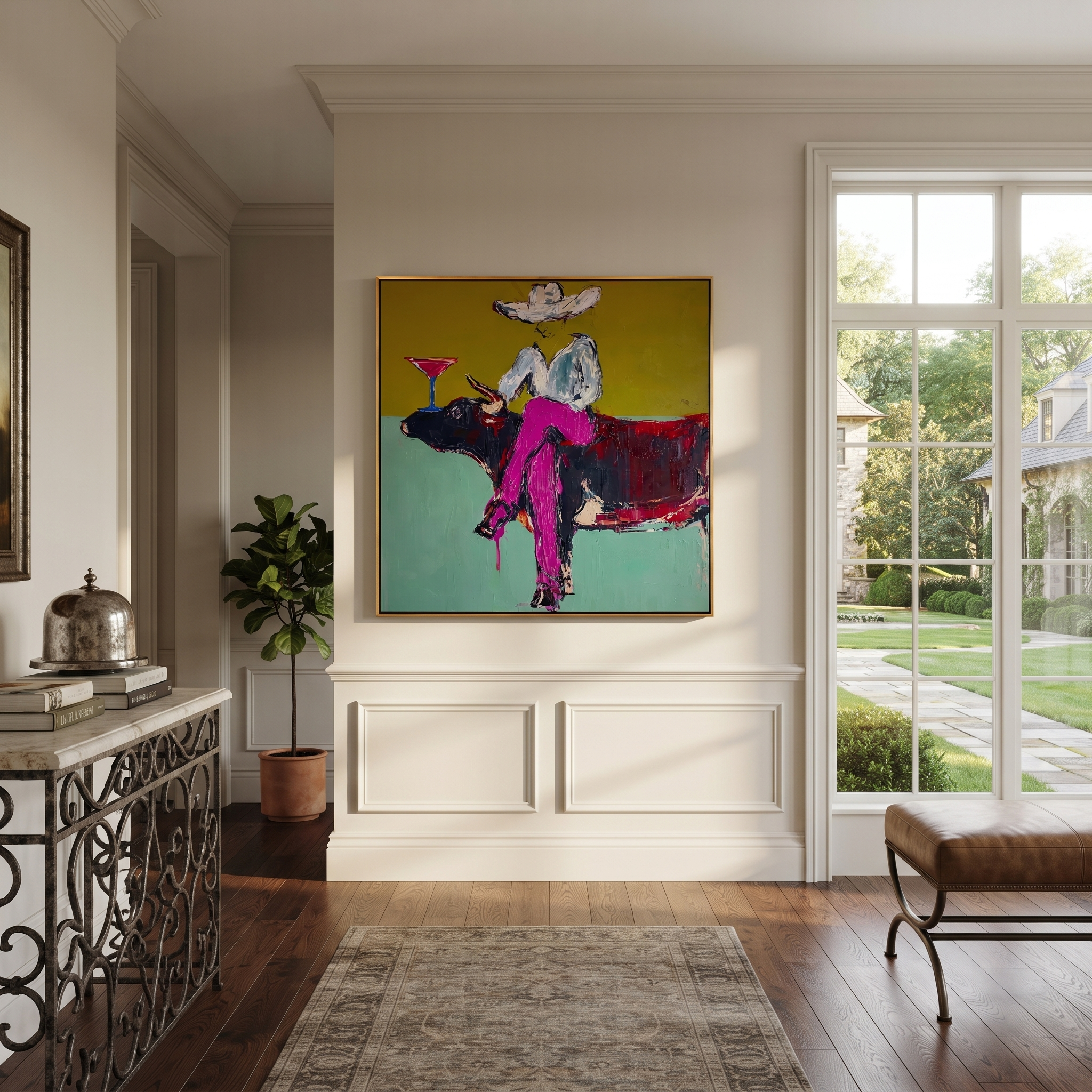 Martini Rests Above Horns displayed in a layered residential setting