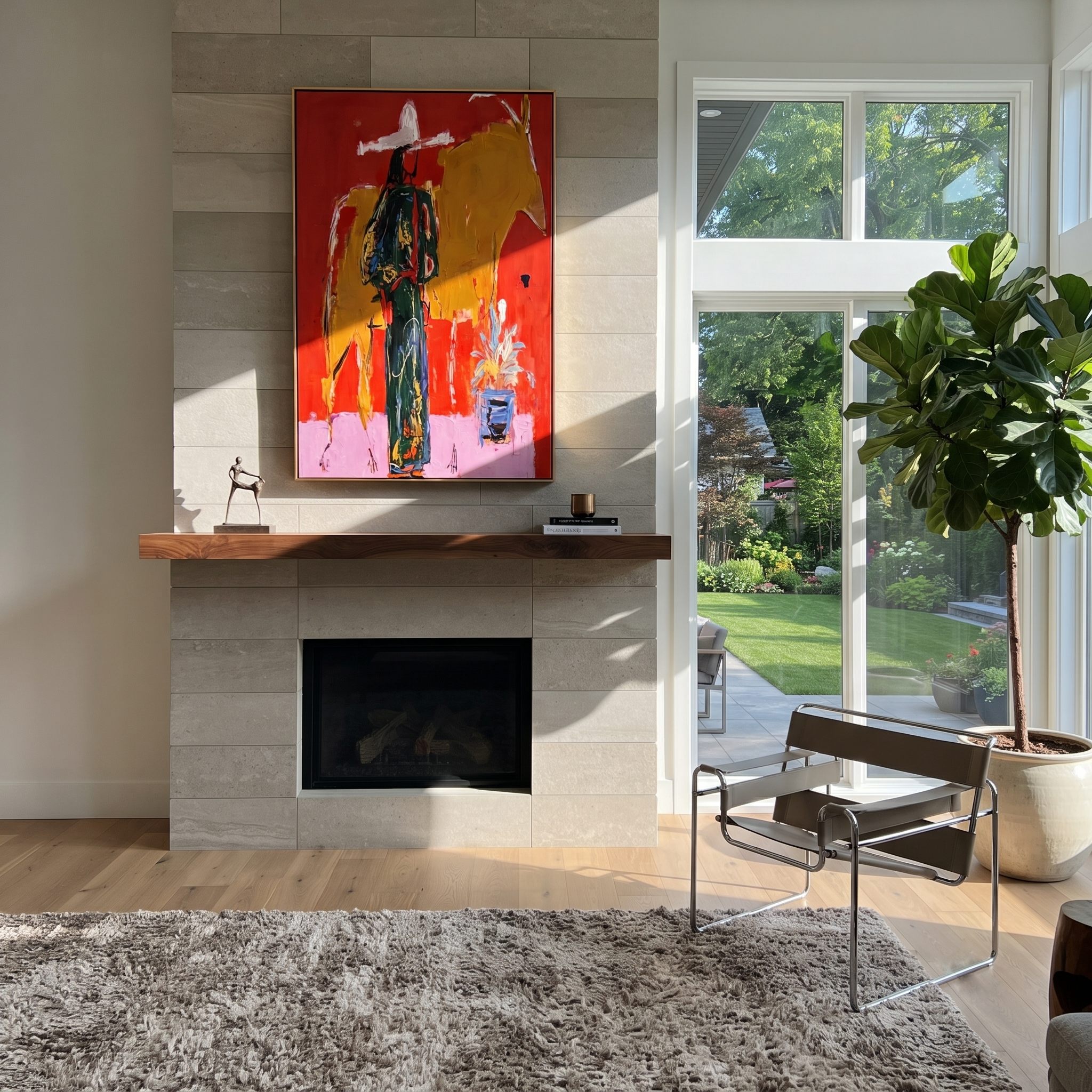 Golden Bull Shadows Cowgirl styled with warm modern furnishings