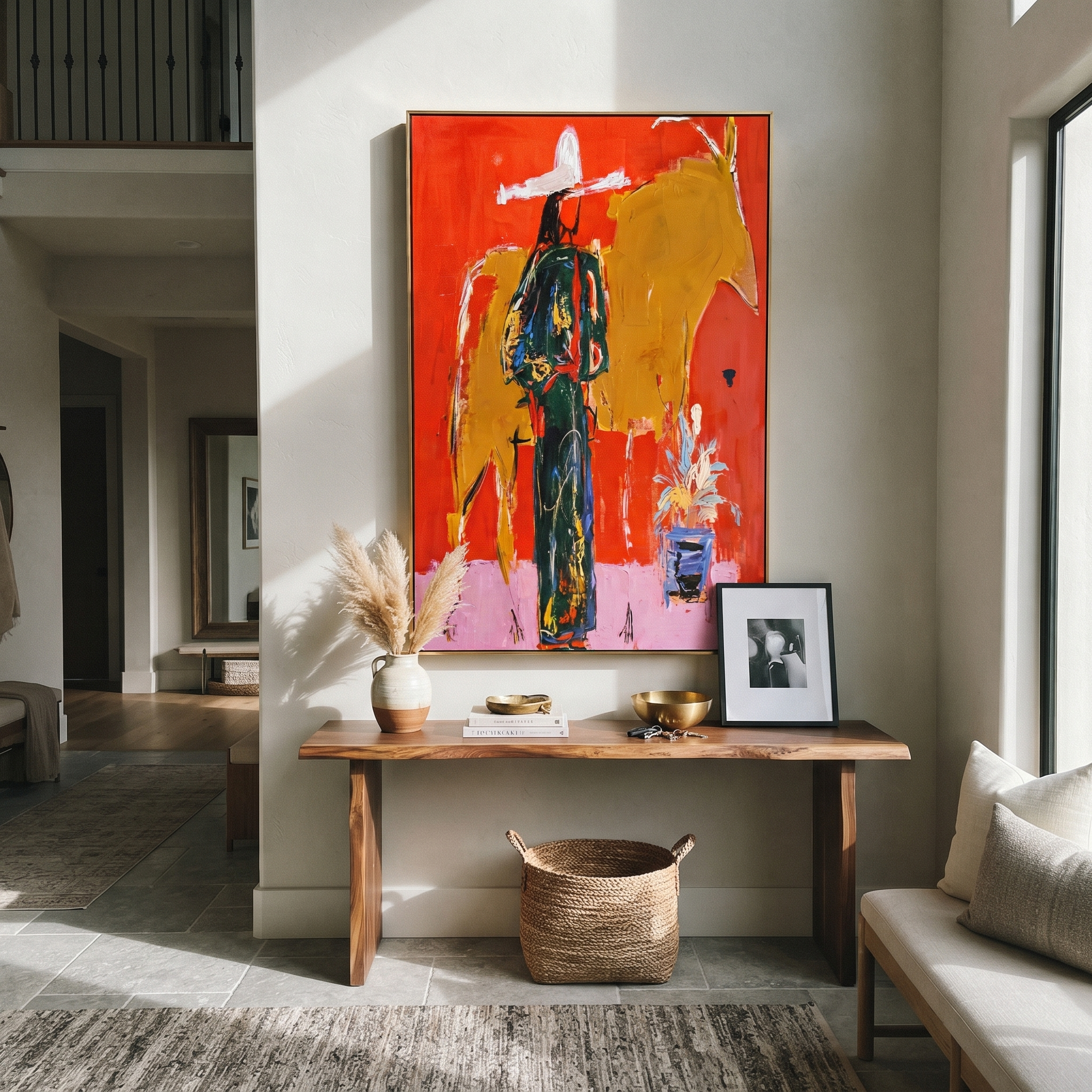 Golden Bull Shadows Cowgirl styled with wood, linen, and modern decor