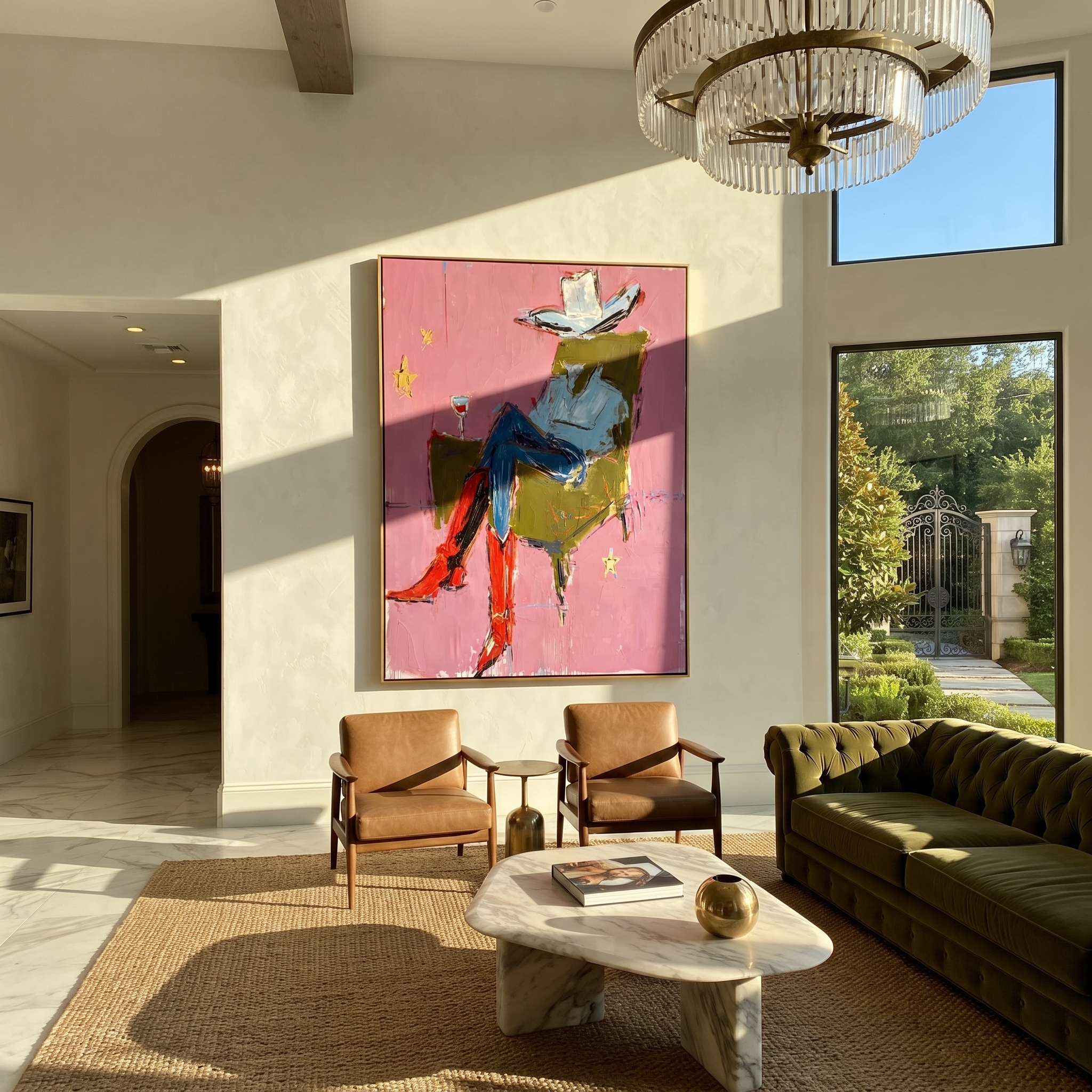 Red Boots Cross Rose displayed in a collected contemporary interior