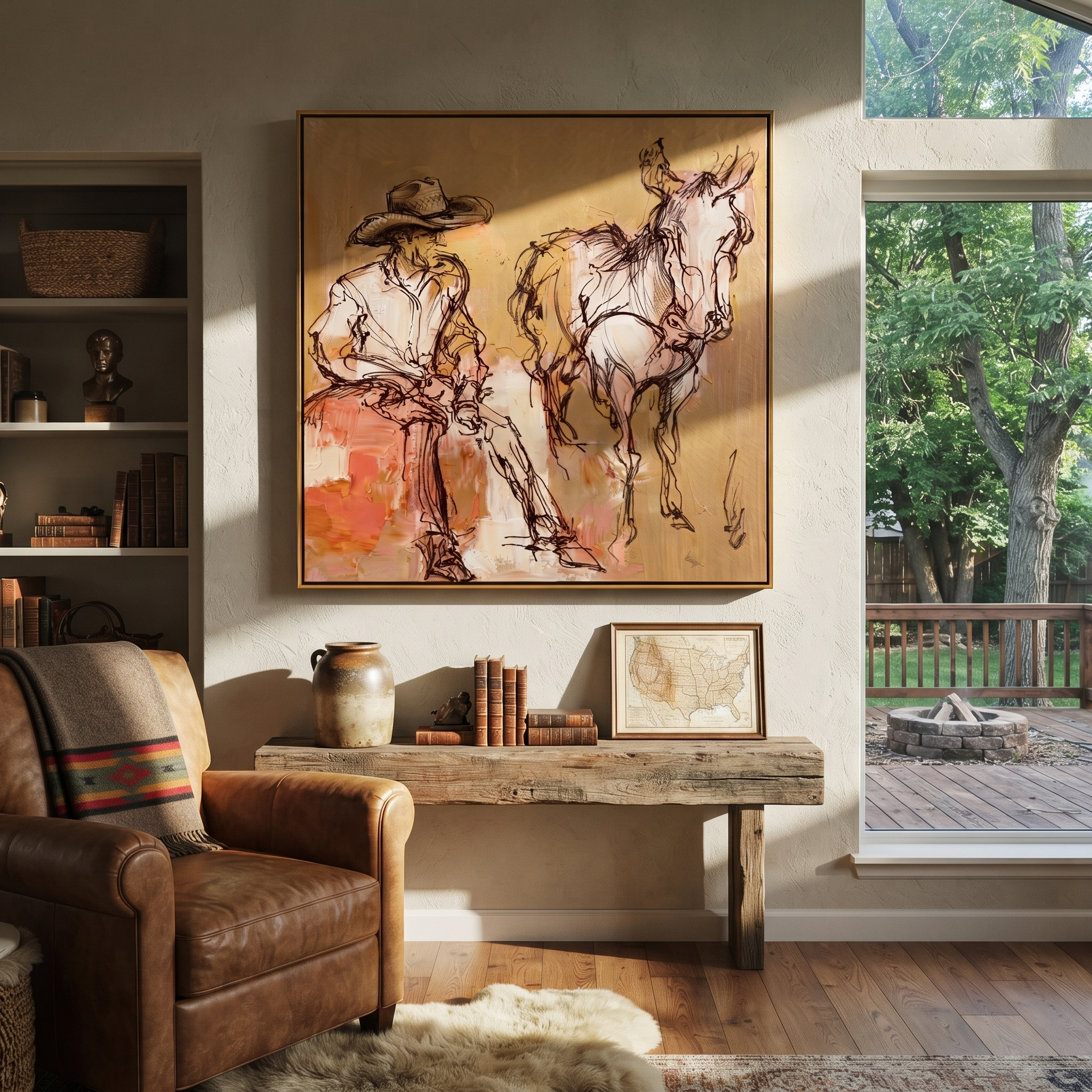 Sand Lines Hold Patience displayed in a collected contemporary interior