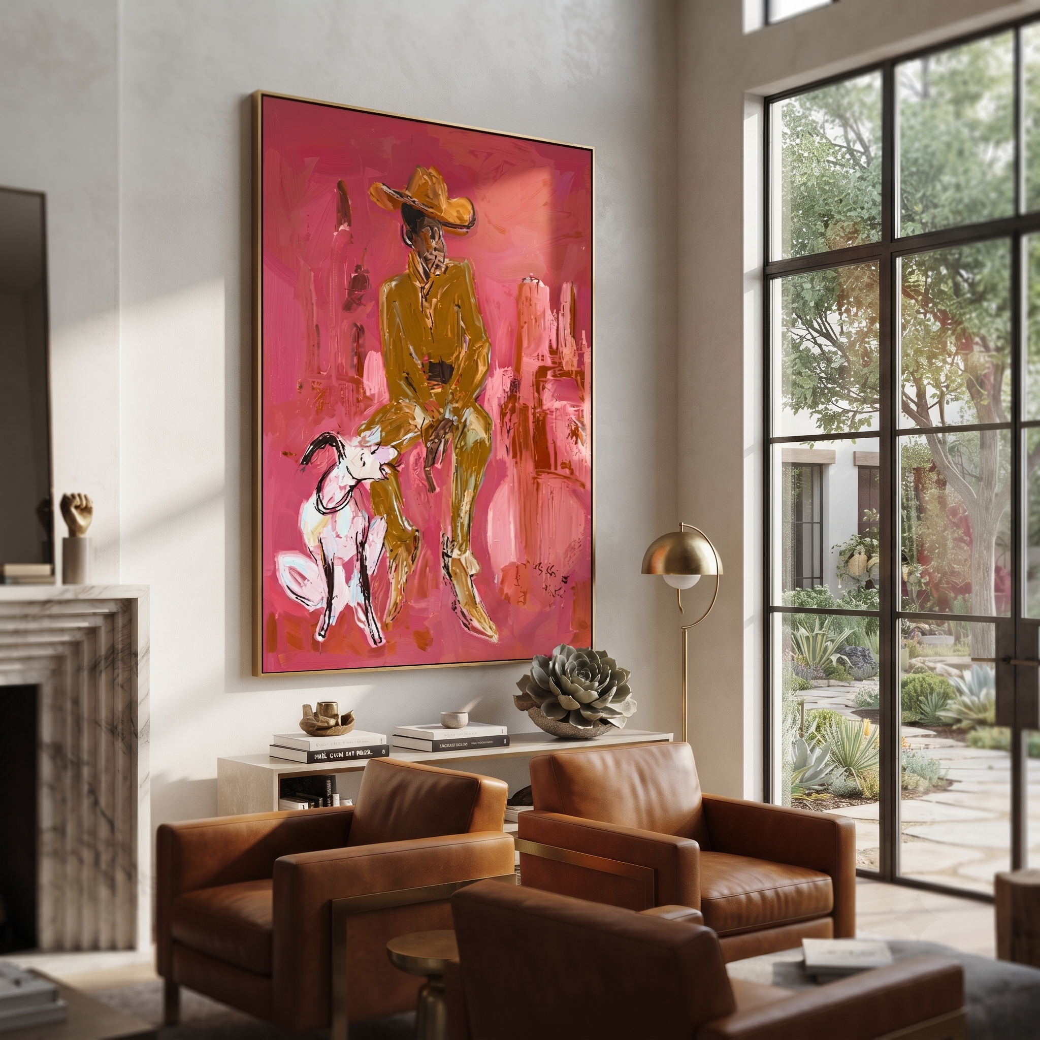 White Dog Waits Below presented as a colorful interior focal point
