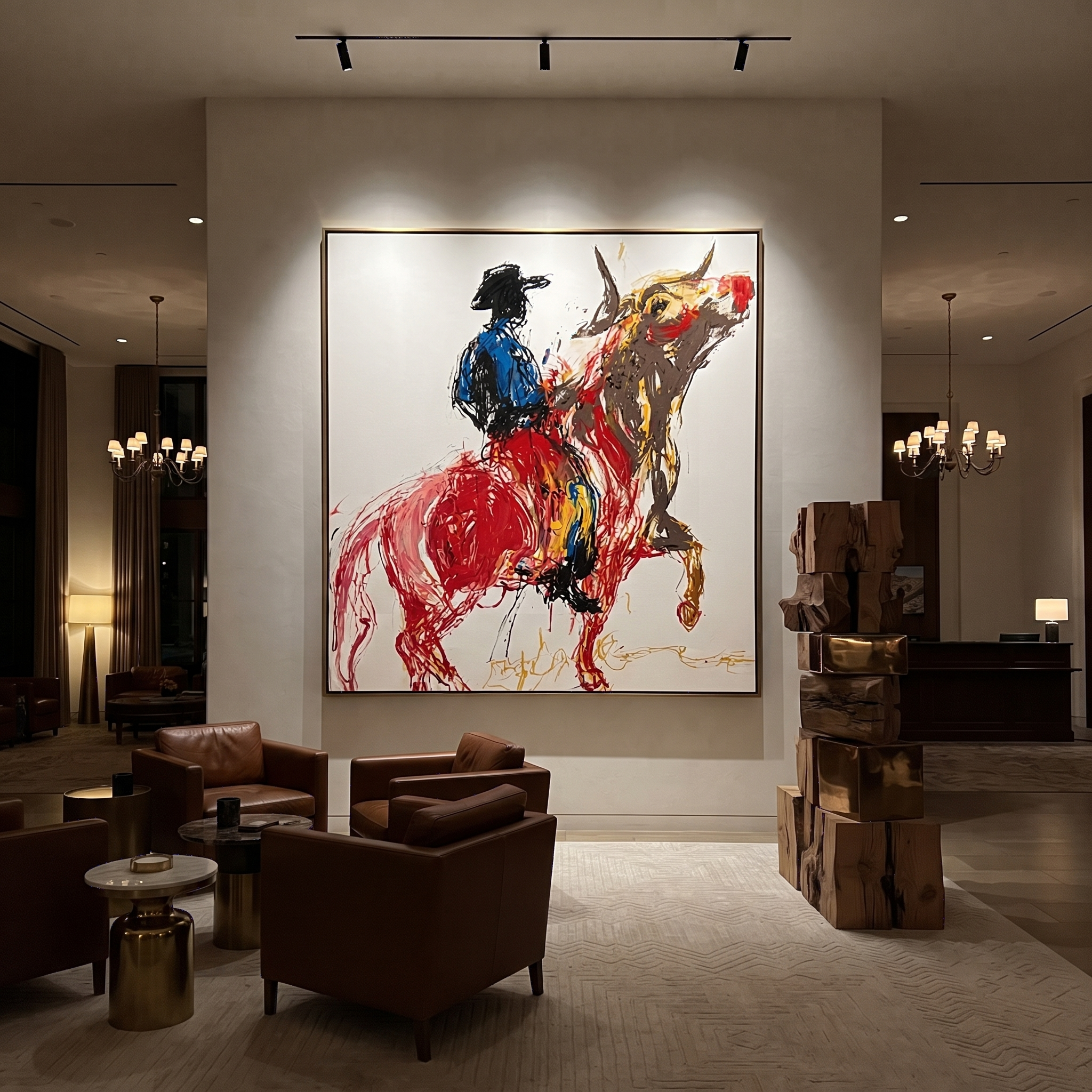 Red Horse Climbs Air presented as a colorful interior focal point