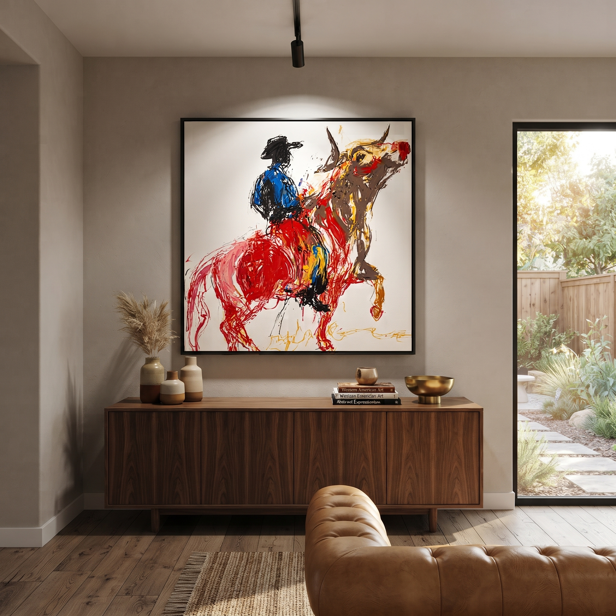 Red Horse Climbs Air styled with wood, linen, and modern decor