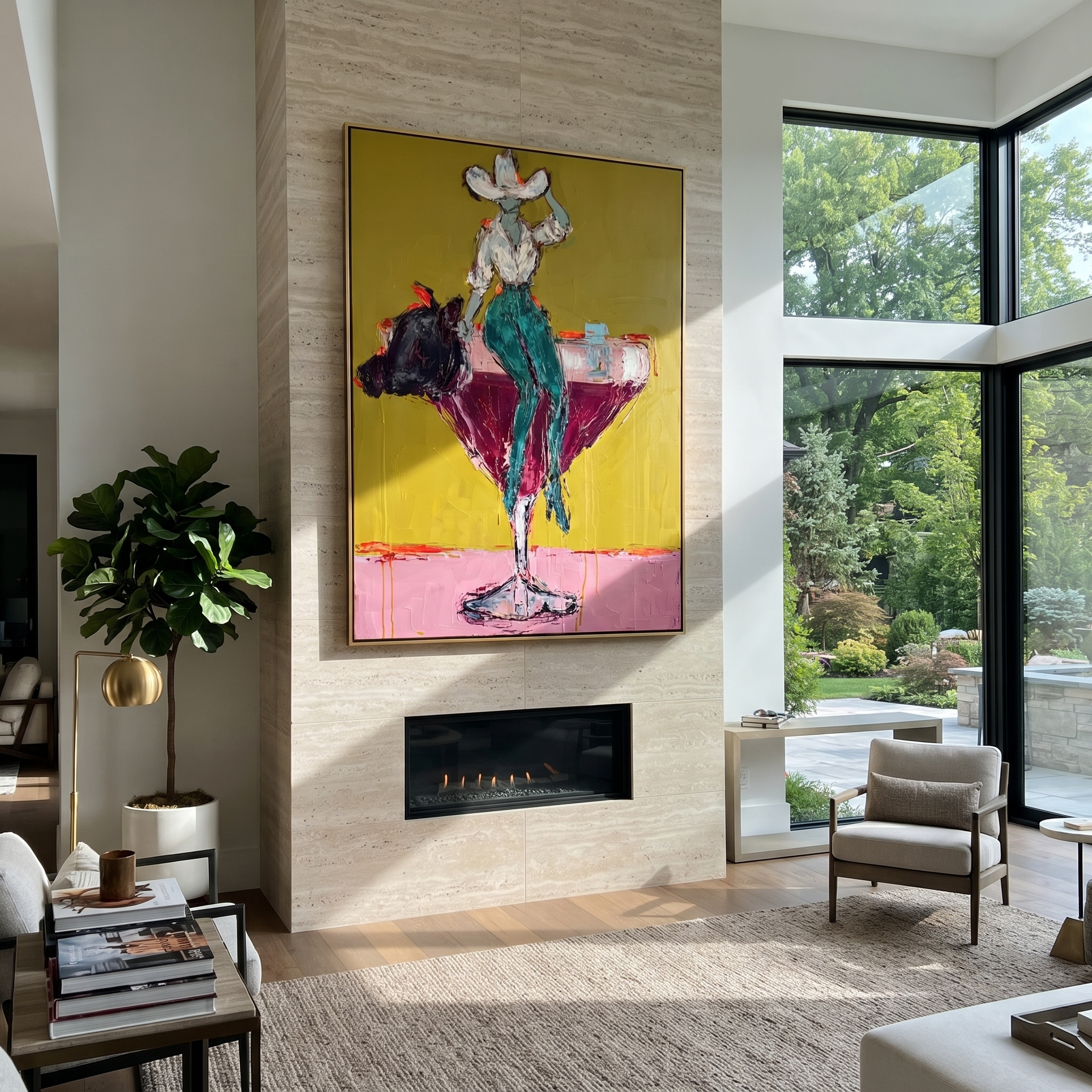 Turquoise Legs Balance Crimson displayed in a collected contemporary interior