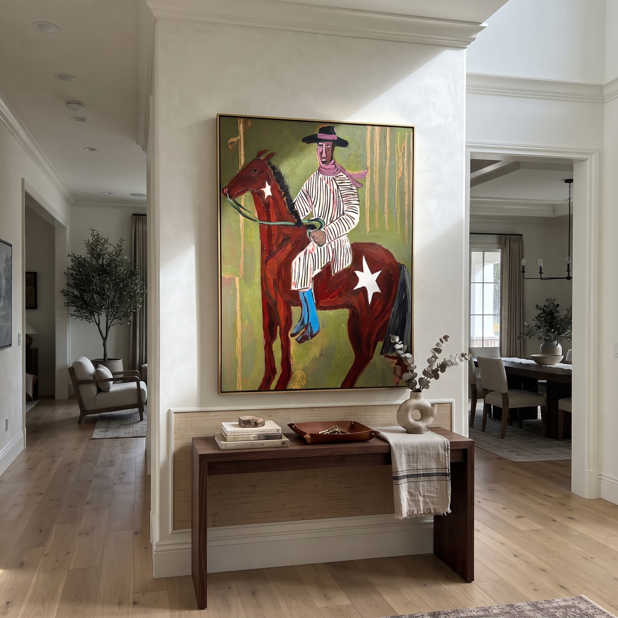 Striped Rider Crosses Olive presented as a colorful interior focal point