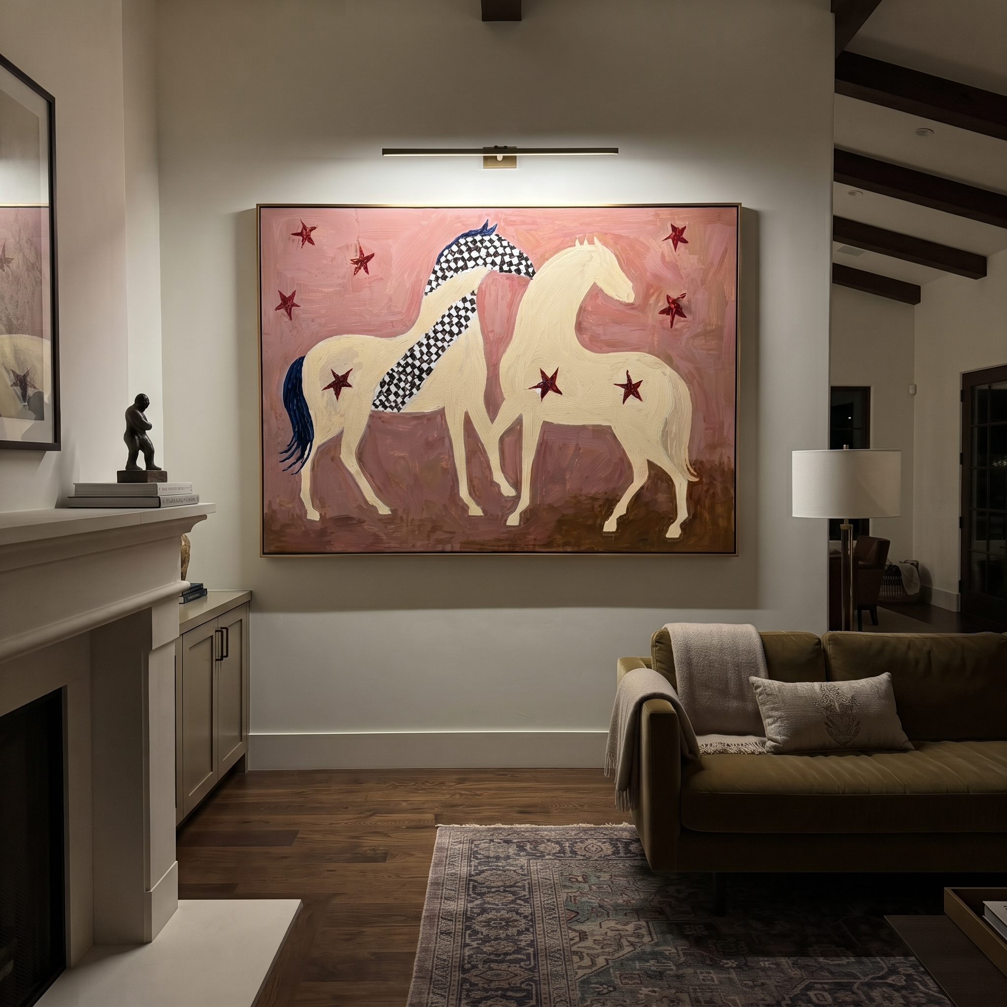 Two Cream Horses Gather styled with wood, linen, and modern decor