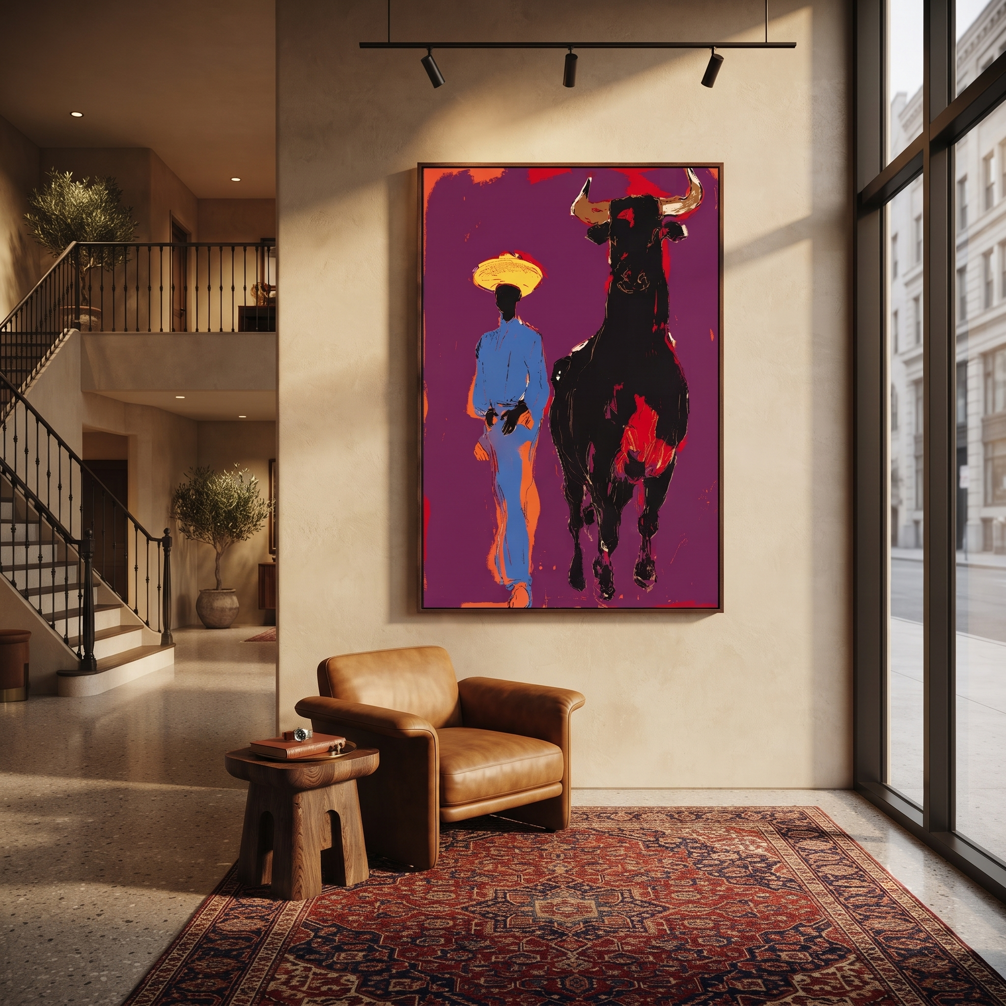 Black Bull Follows Blue presented as a colorful interior focal point