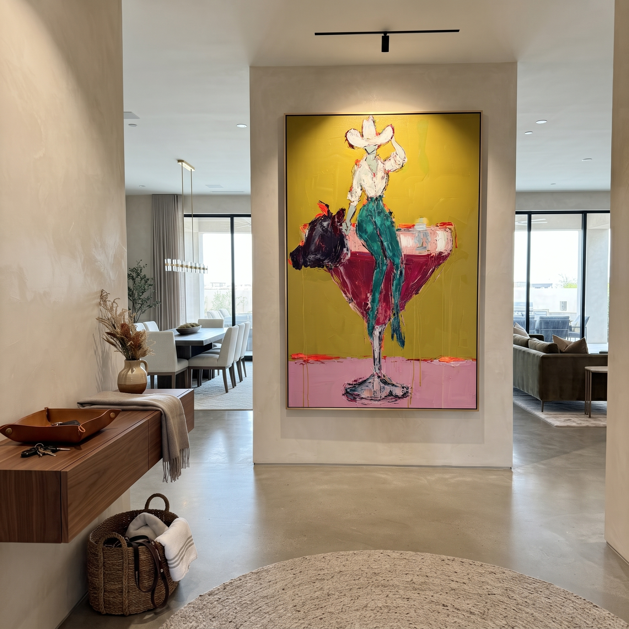 Teal Trousers Balance Gold presented as a colorful interior focal point