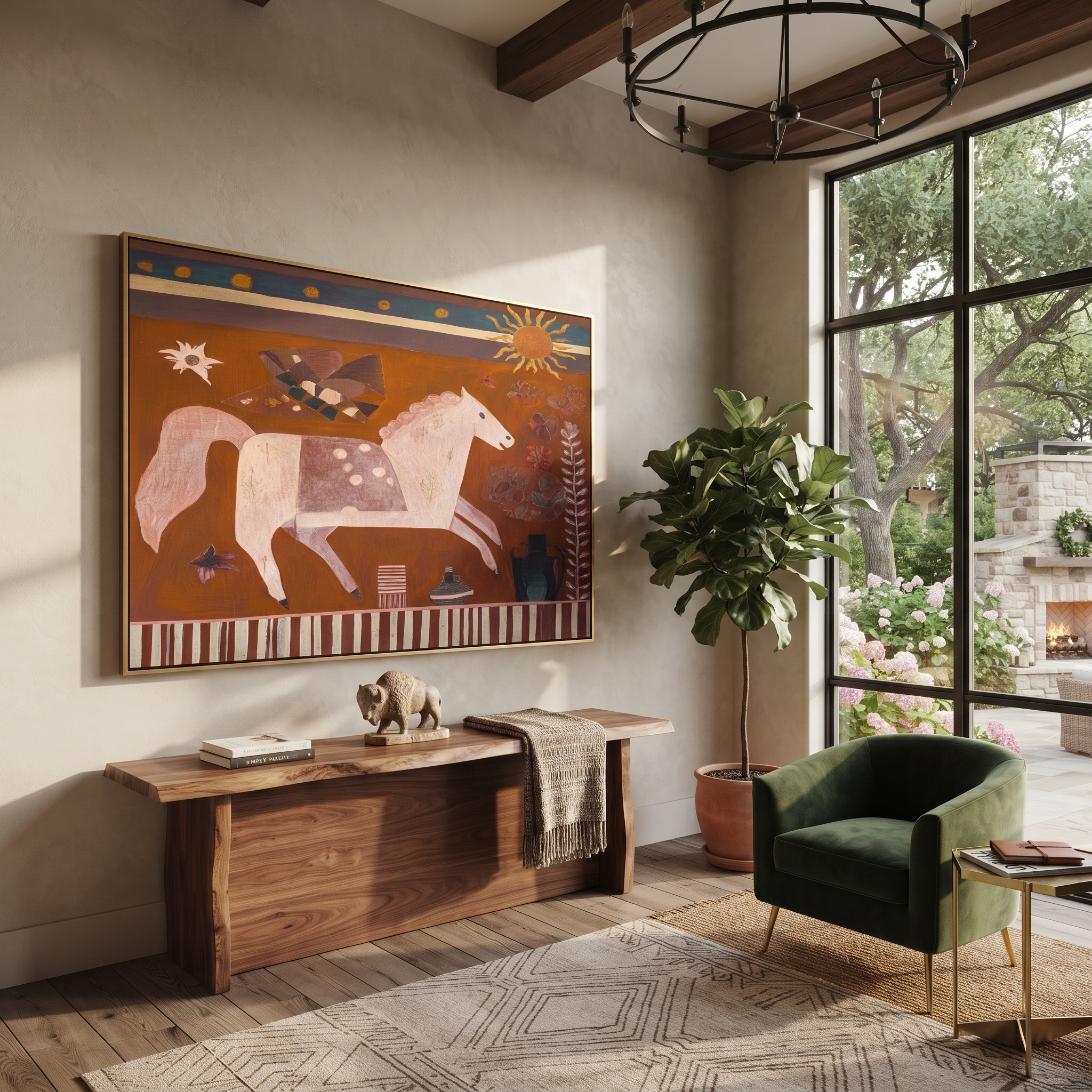 Pale Horse Runs Sunward presented as a colorful interior focal point
