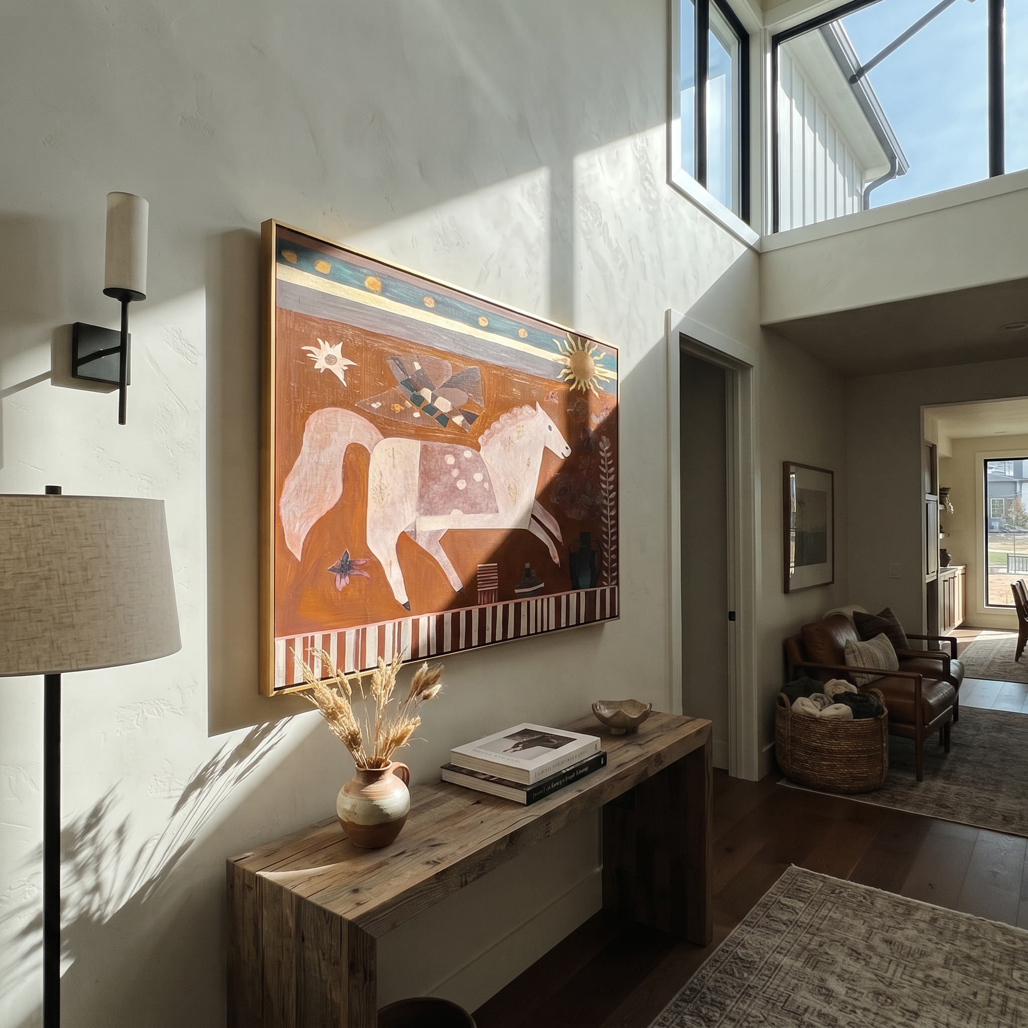 Pale Horse Runs Sunward styled with wood, linen, and modern decor