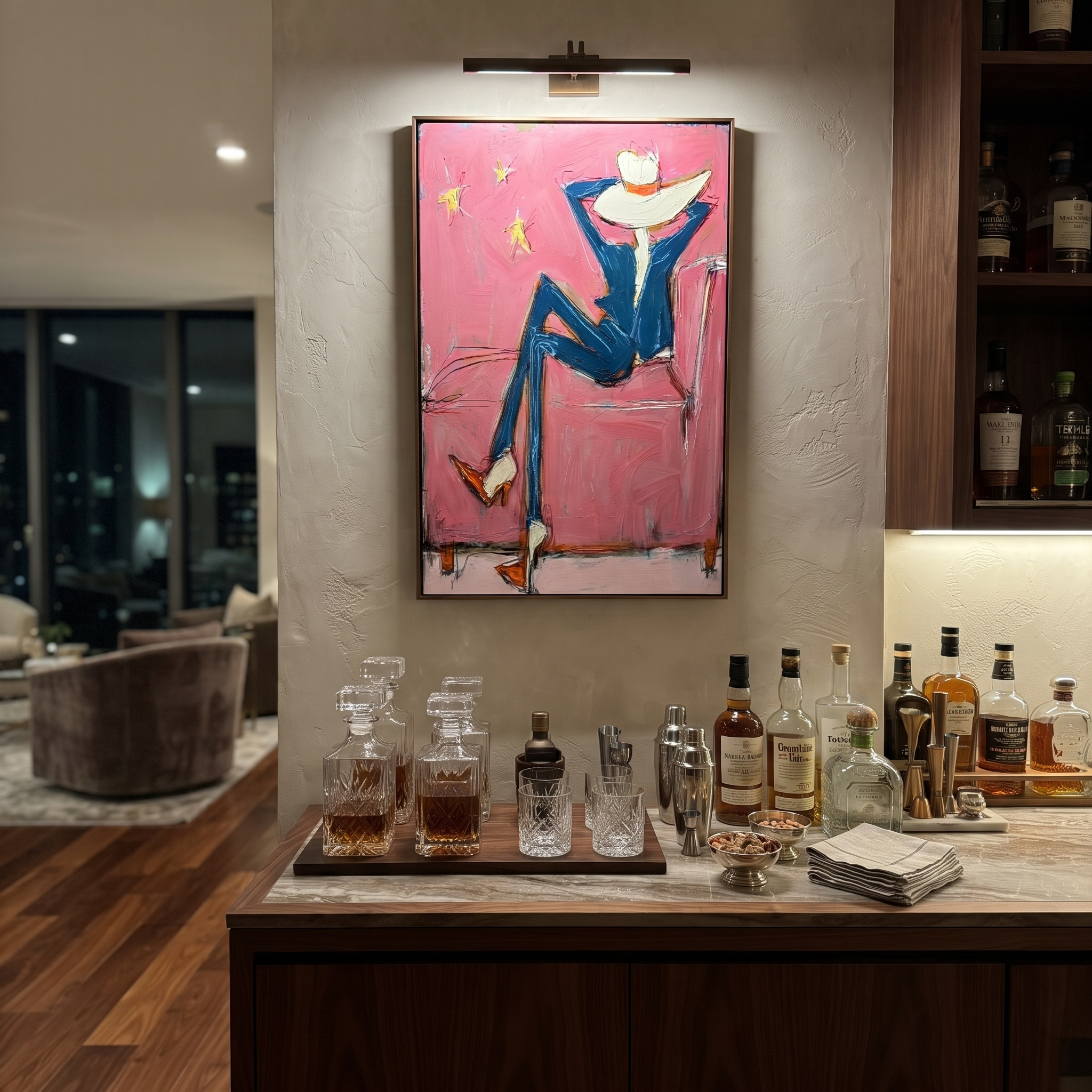 Blue Boots Face Starlight presented as a colorful interior focal point