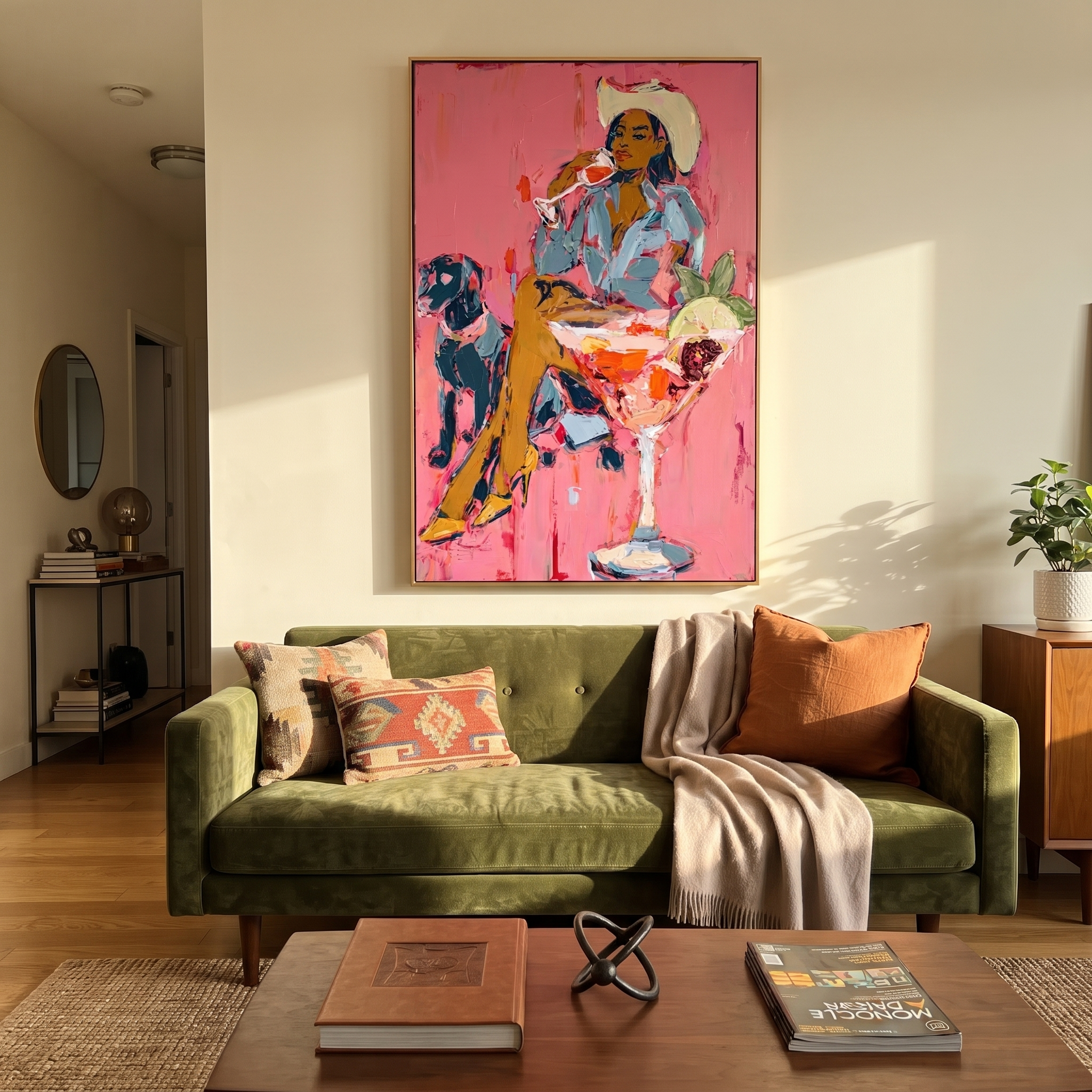 Pink Cocktails Guard Company styled with wood, linen, and modern decor