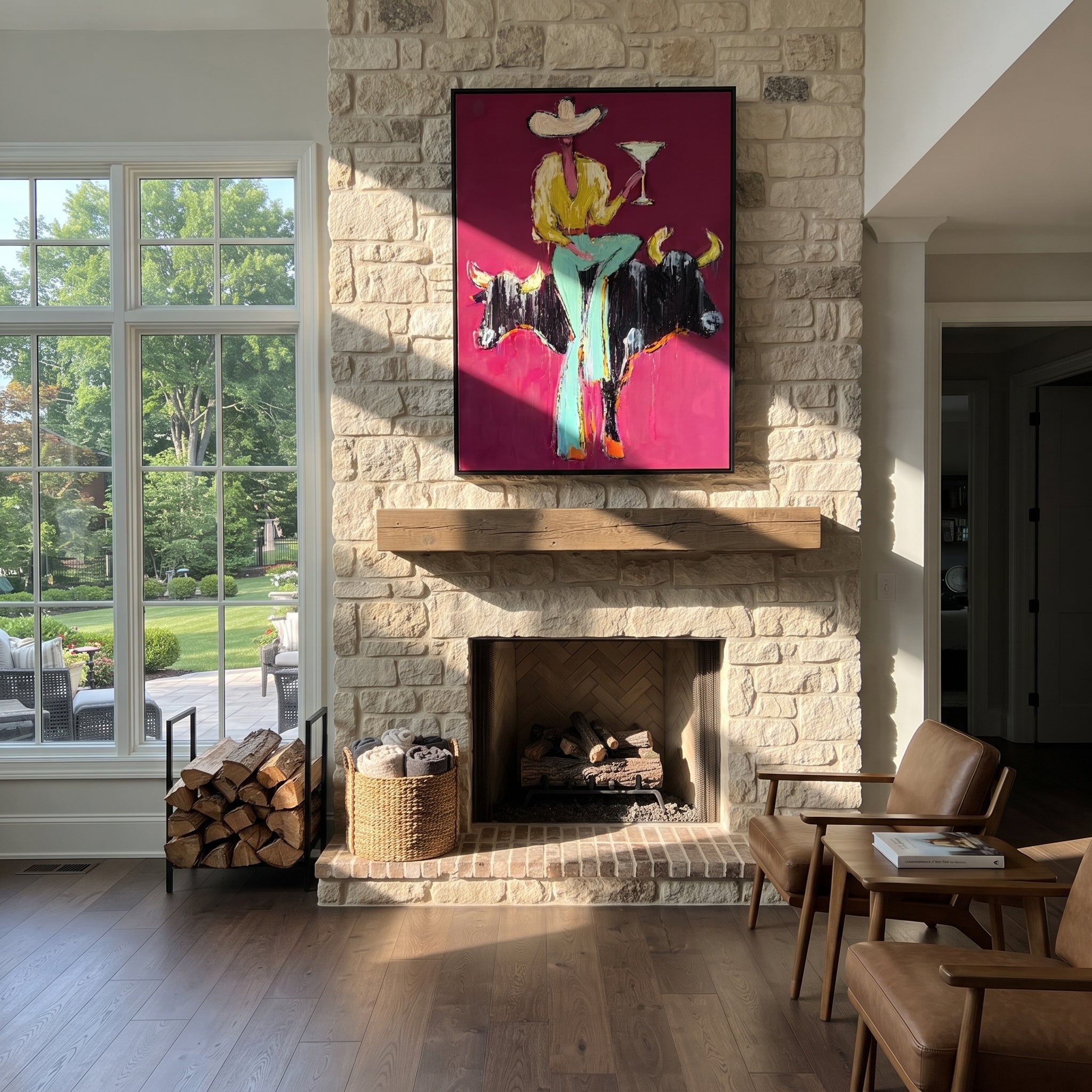Two Horns Hold Balance styled with warm modern furnishings
