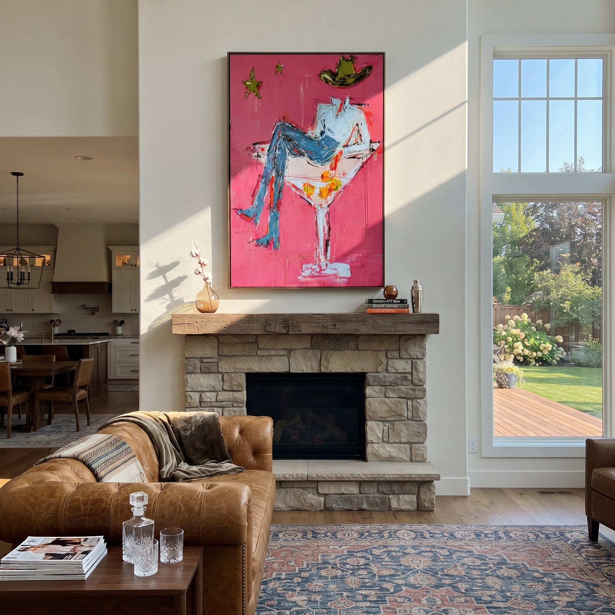 White Glass Holds Denim presented as a colorful interior focal point